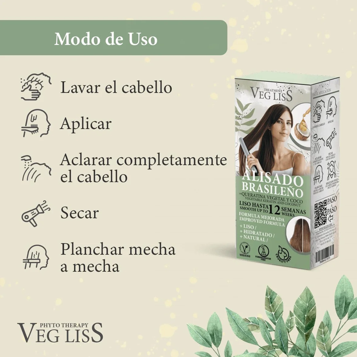 VEGLISS Kit Alisado Brasileño con Queratina Vegetal - Champú 30ml + Tratamiento 120ml - Anti Frizz - Liso 12 Semanas