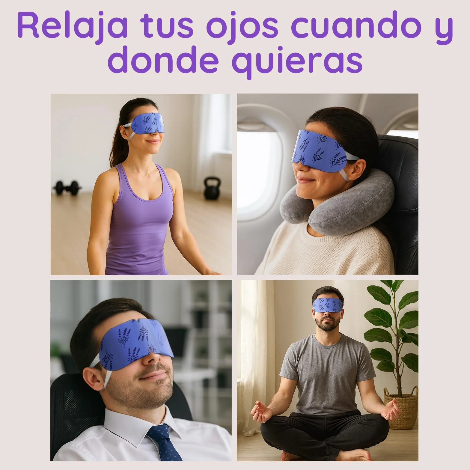 Antifaz Ojos Secos con Lavanda, Máscara Caliente Vapor Desechable para Dormir y Viajar