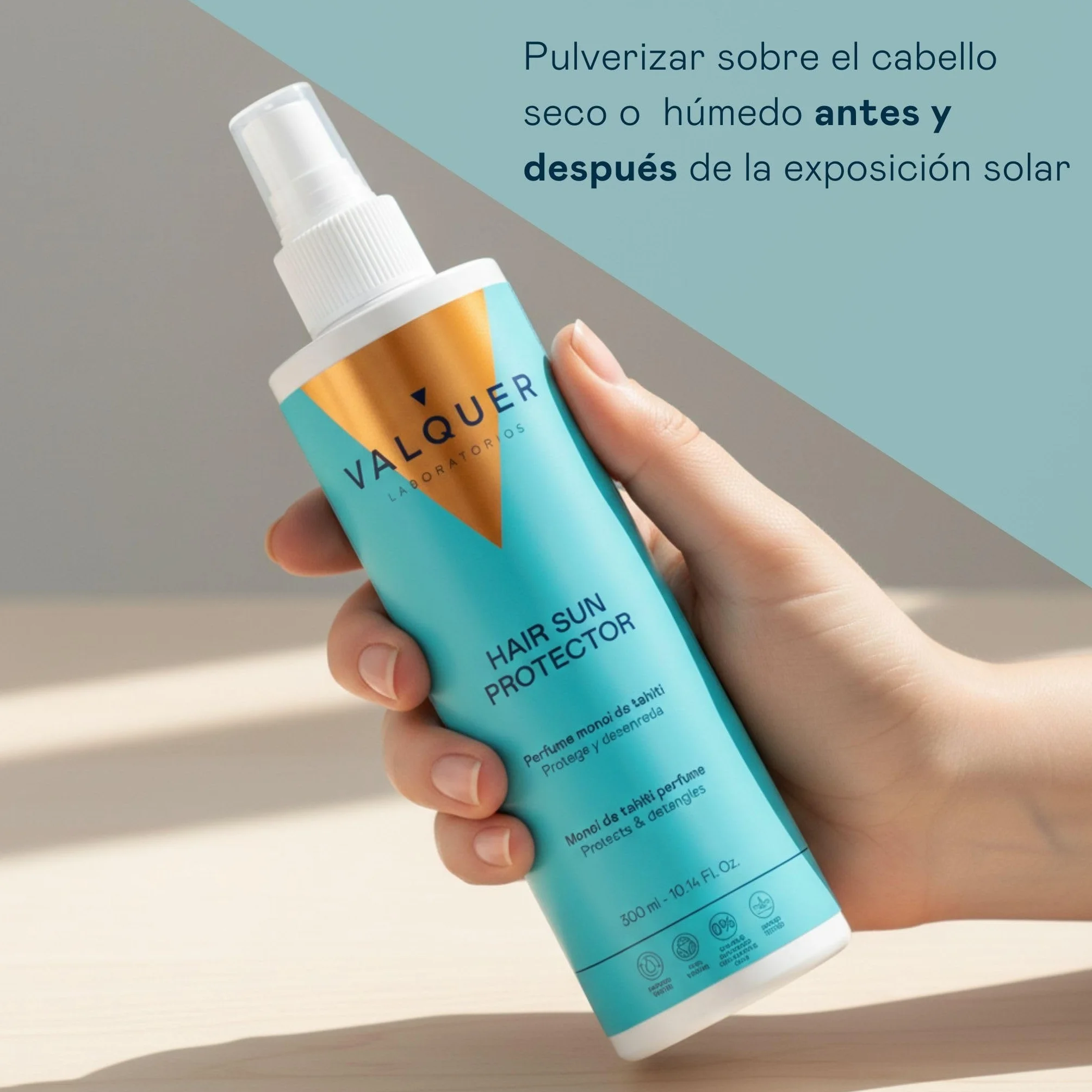 VALQUER Protector Solar Capilar en Spray Acondicionador Desenredante con Vitamina B5 y Fórmula Zero 300 ml