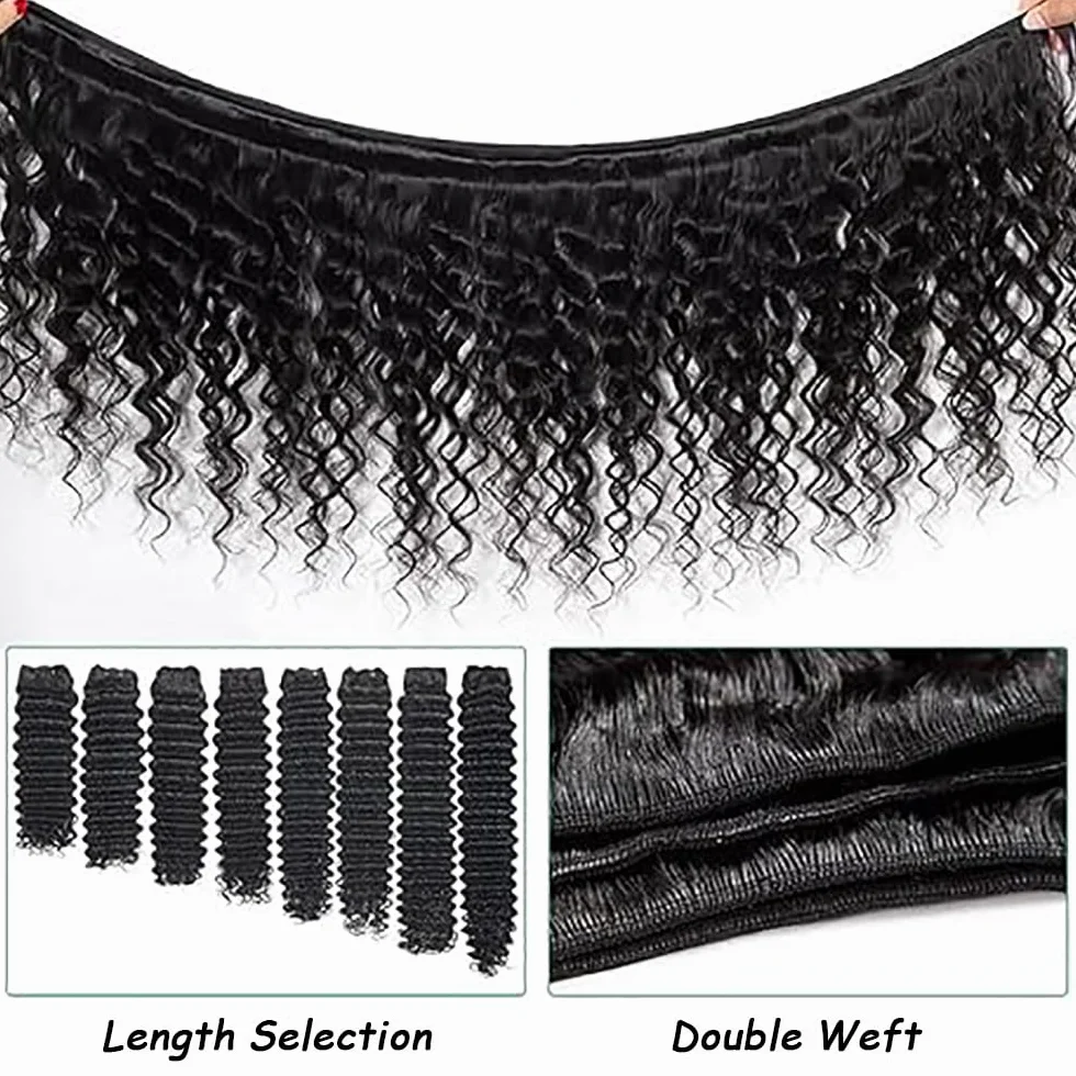 Extensiones de cabello humano de onda profunda, mechones de pelo humano sin procesar, Remy real, tejido humano, 3 extensiones, doble trama natural, negro para mujer 30, 30, 30, 30 pulgadas