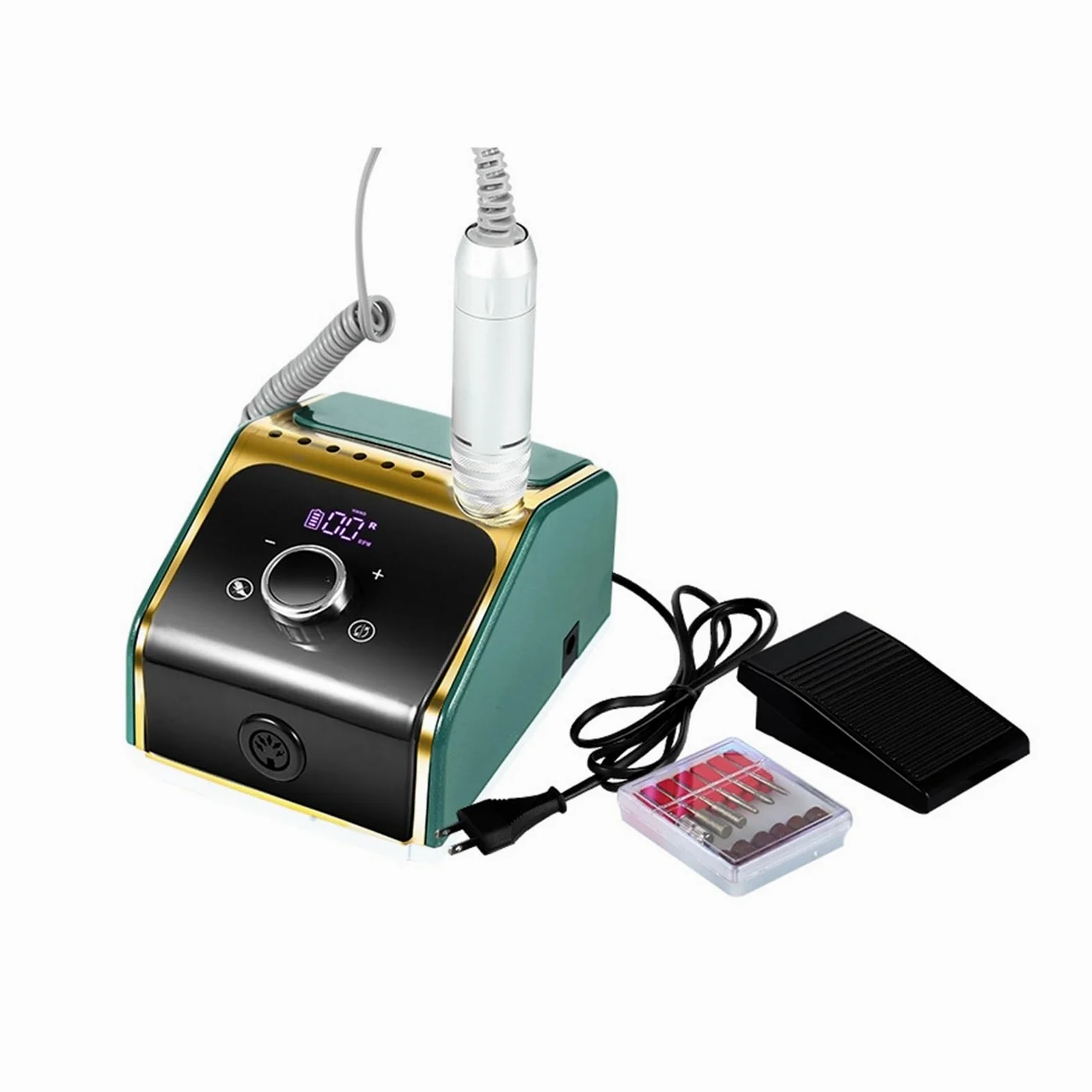 Taladro eléctrico for uñas de 35000RPM, juego de fresas for manicura recargable, brocas for limas de uñas for esmalte de Gel, herramienta for decoración de uñas(Groen)