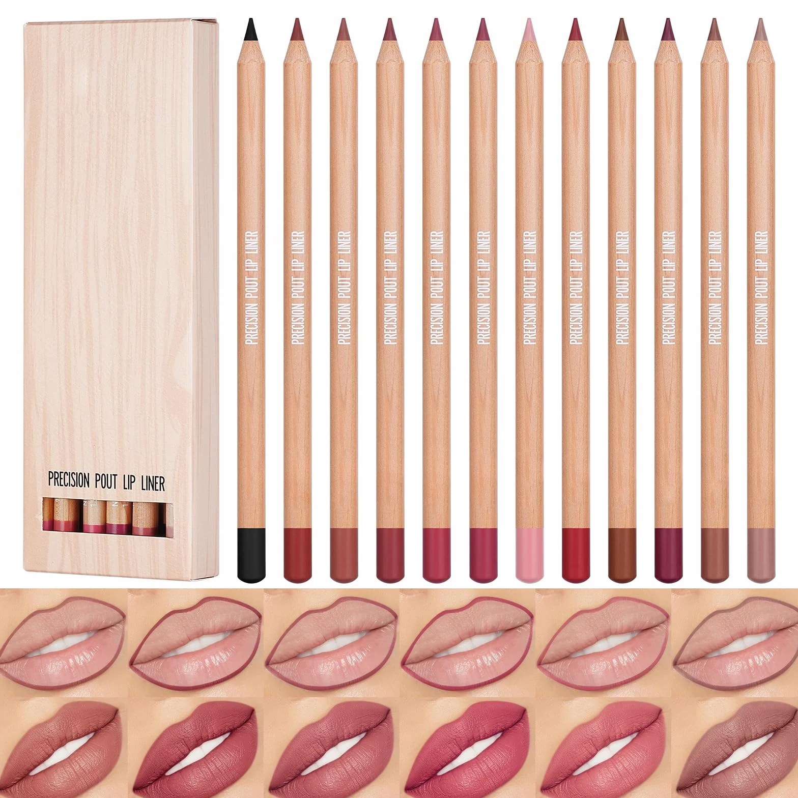 LOPHE Delineador de Labios 12 Colores Juego de Delineadores de Labios Mate Perfilador Labios Profesional Resistente al Agua Duradero