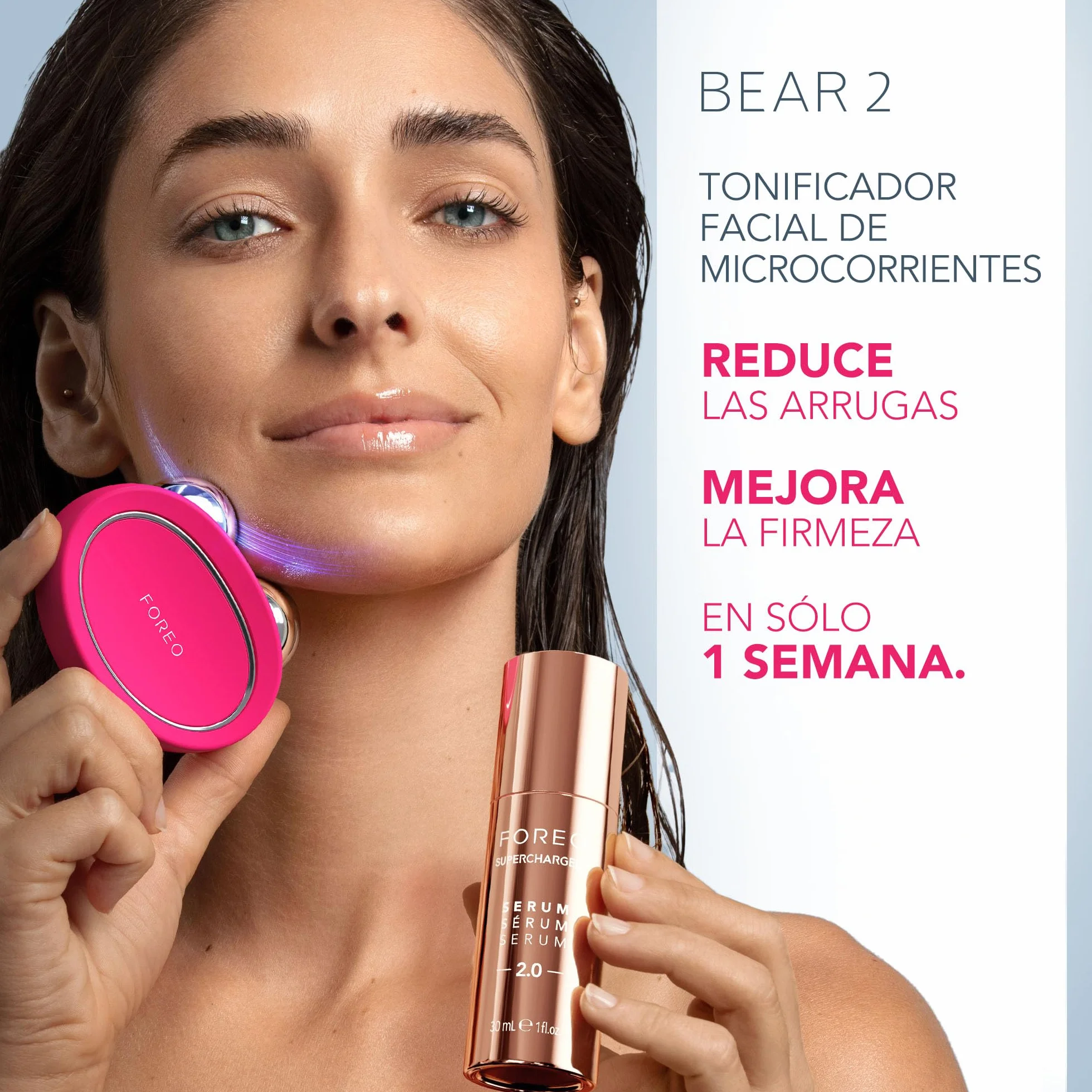 FOREO BEAR 2 Masajeador facial reafirmante microcorrientes + SÉRUM SUPERCHARGED 2.0 30 ml + Crema HA+PGA 50 ml Skincare