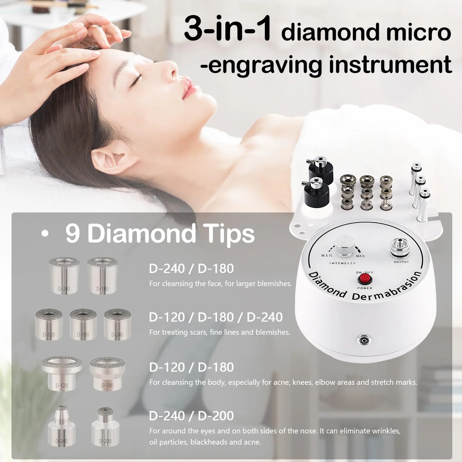 Máquina de Microdermoabrasión de Diamante 3 en 1, Hydrafacial Profesional con Tubo de Vacío y Pulverizador para Cuidado Facial