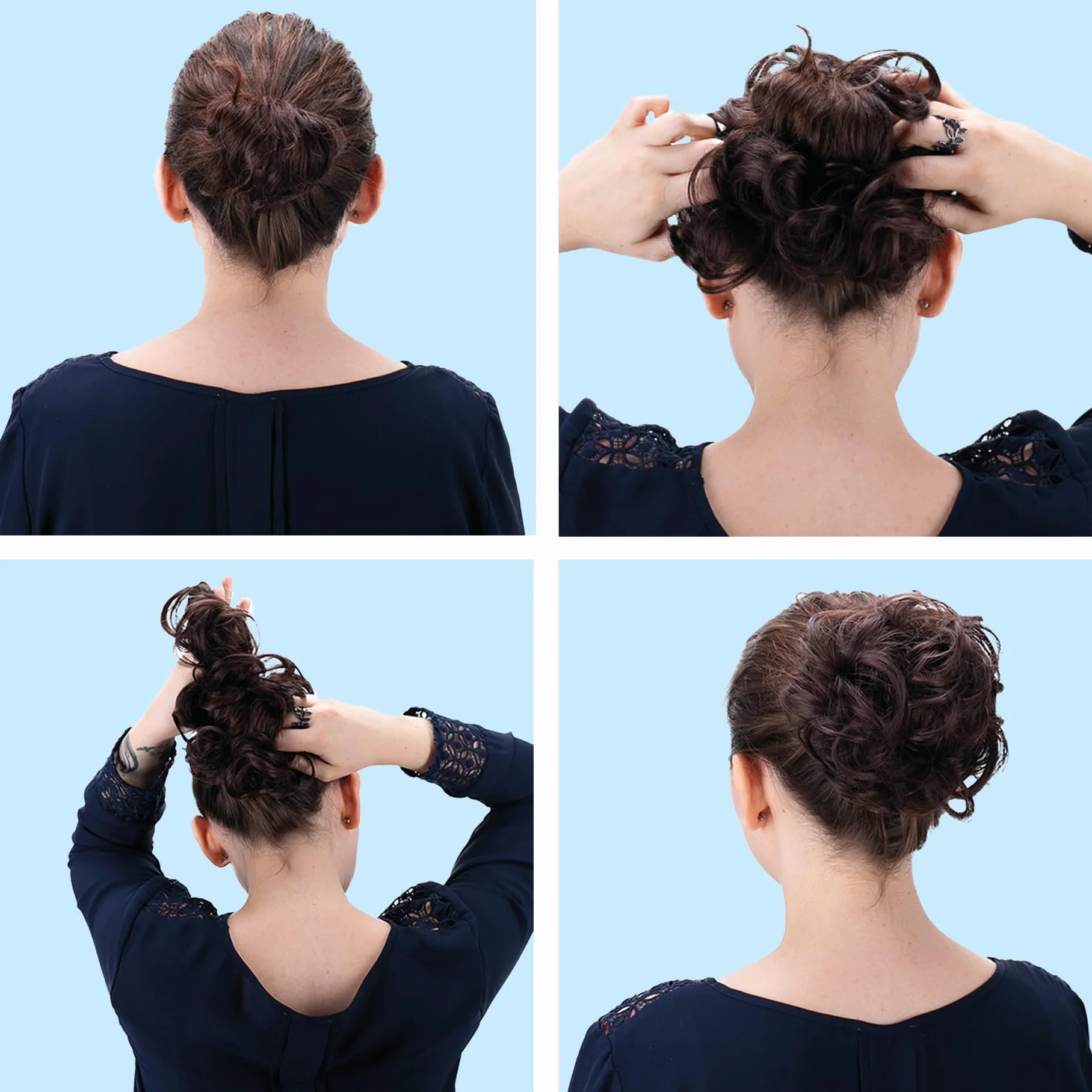 CAISHA XL Postizo Coletero Lazo Para El Pelo Voluminoso Ondulado Cabello Sintético Mezcla Marrón