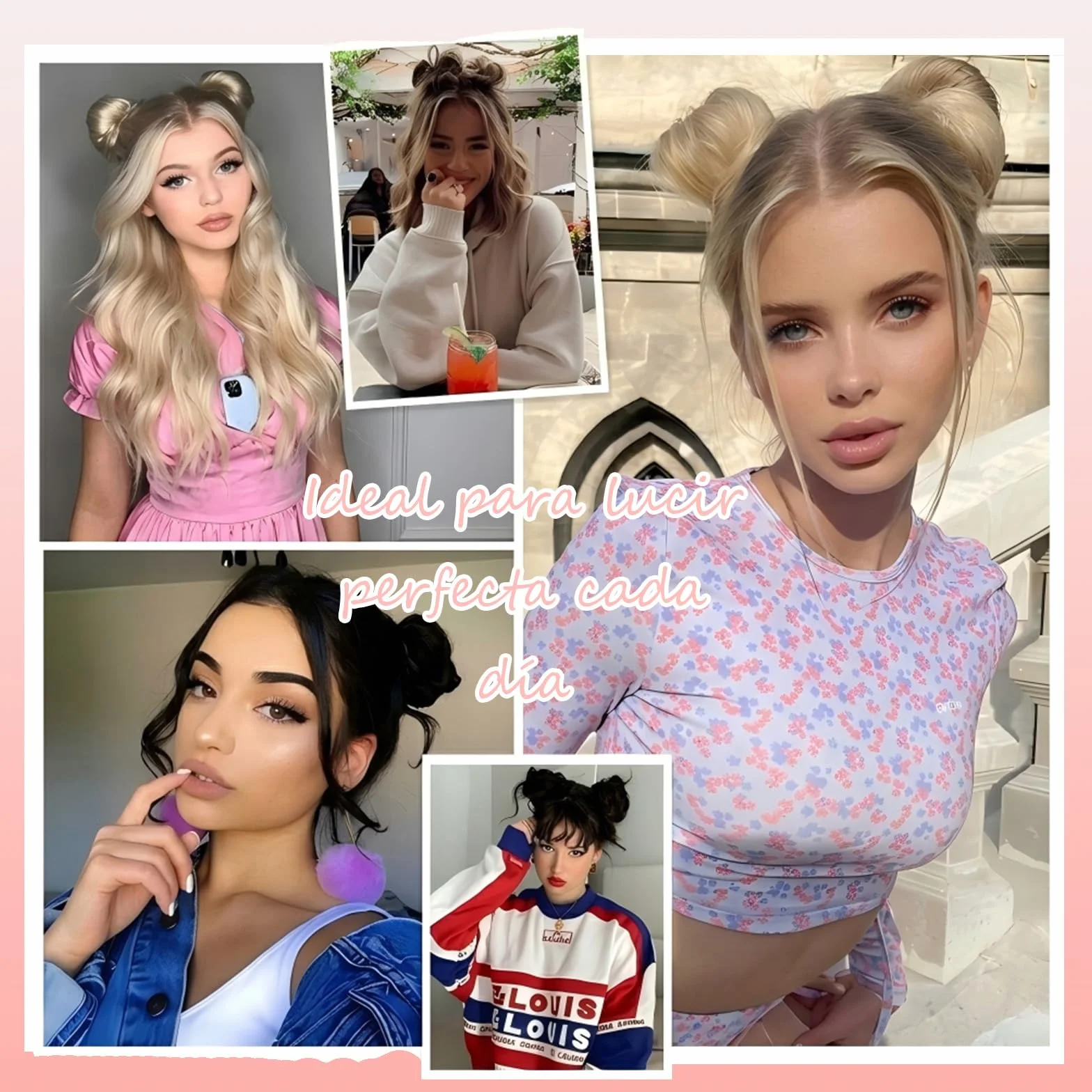 Mini Moño con Pinza, Extensión de Cabello Sintético Moño Postizo Despeinado, Space Buns Orejas de Gato