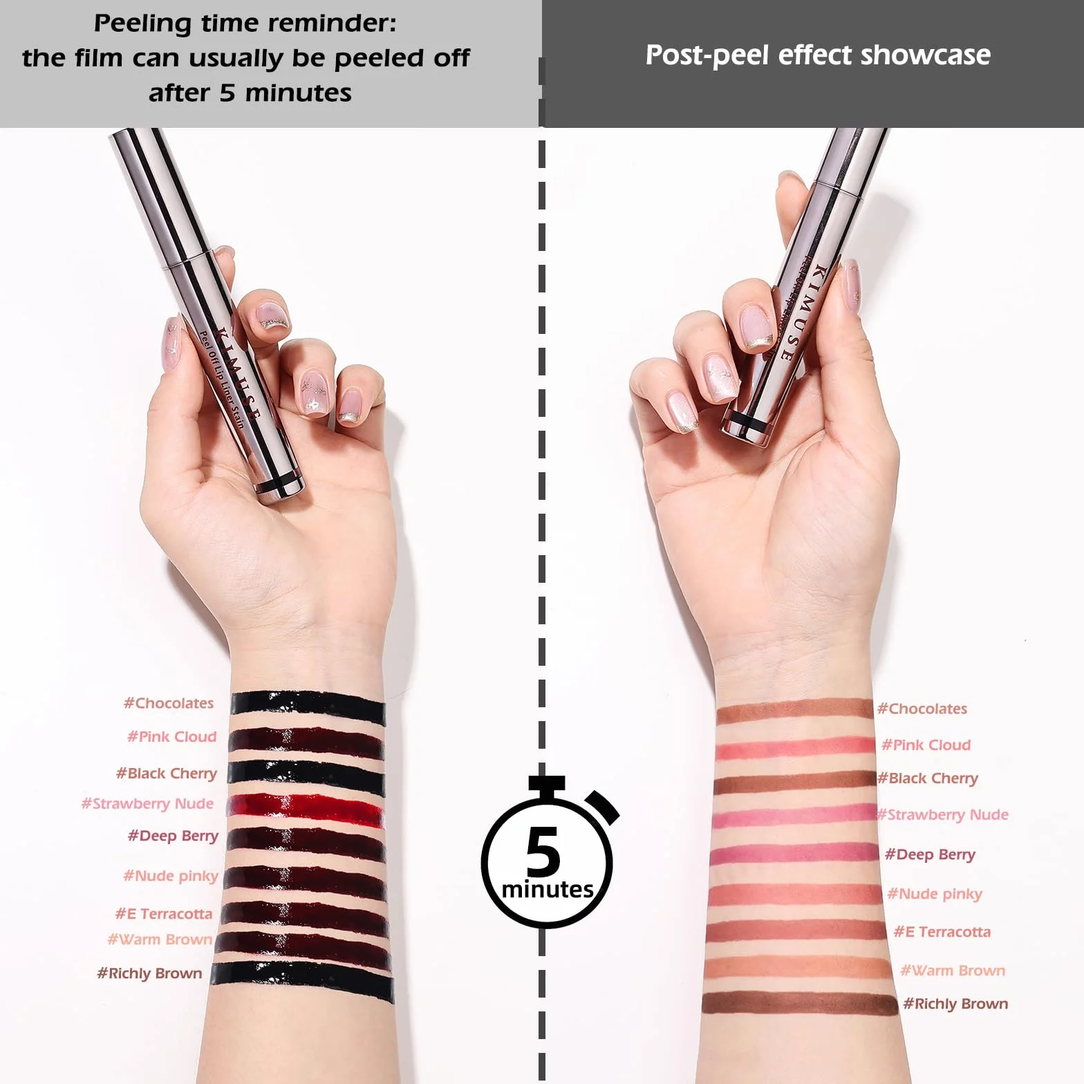 KIMUSE Peel Off Lip Liner Stain, Lápiz de Contorno de Labios Extraíble, Mate, Impermeable, Larga Duración
