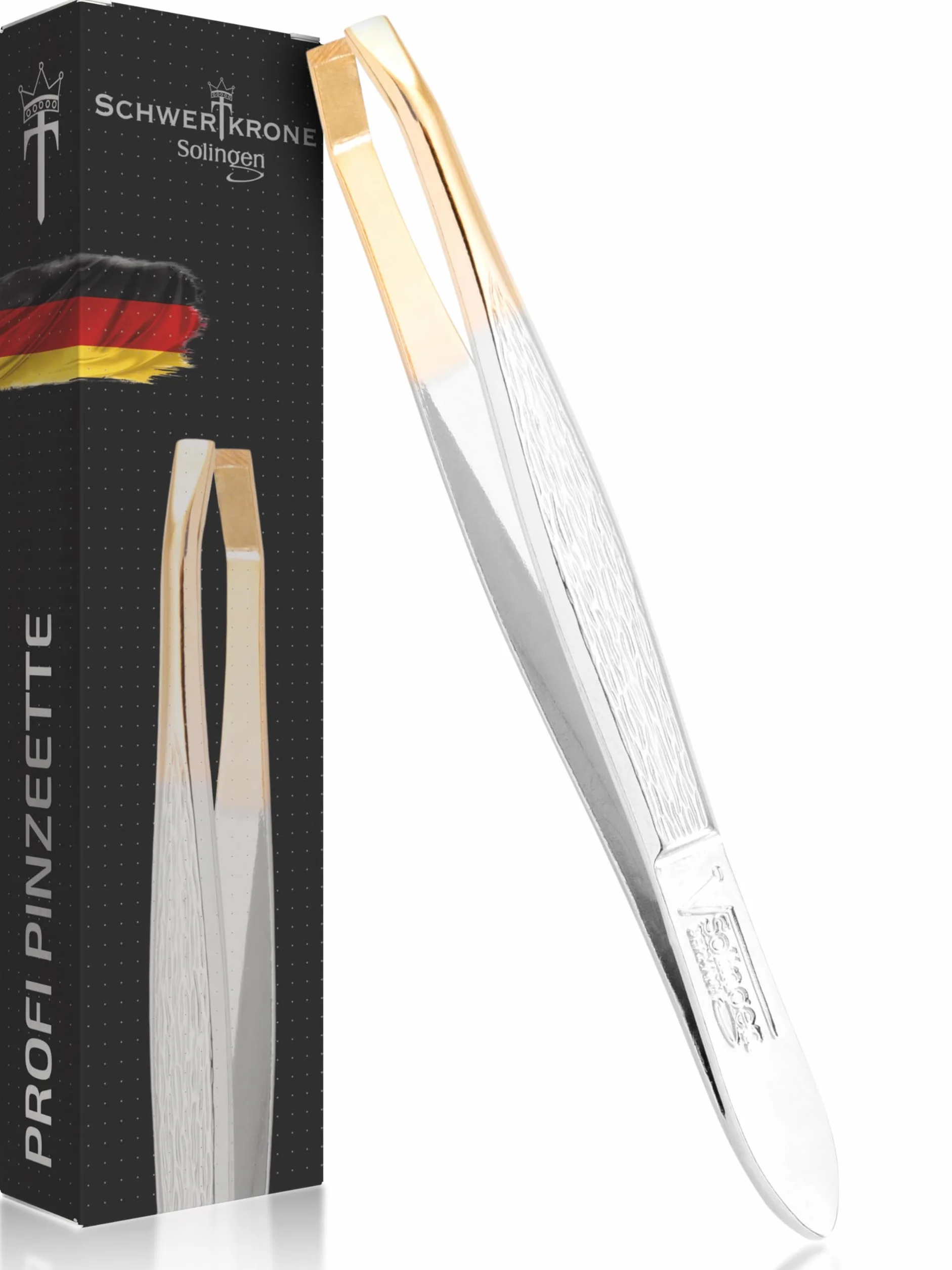 Schwertkrone Profi Solingen Pinzas para depilar cejas 8 cm curvadas chapadas en oro