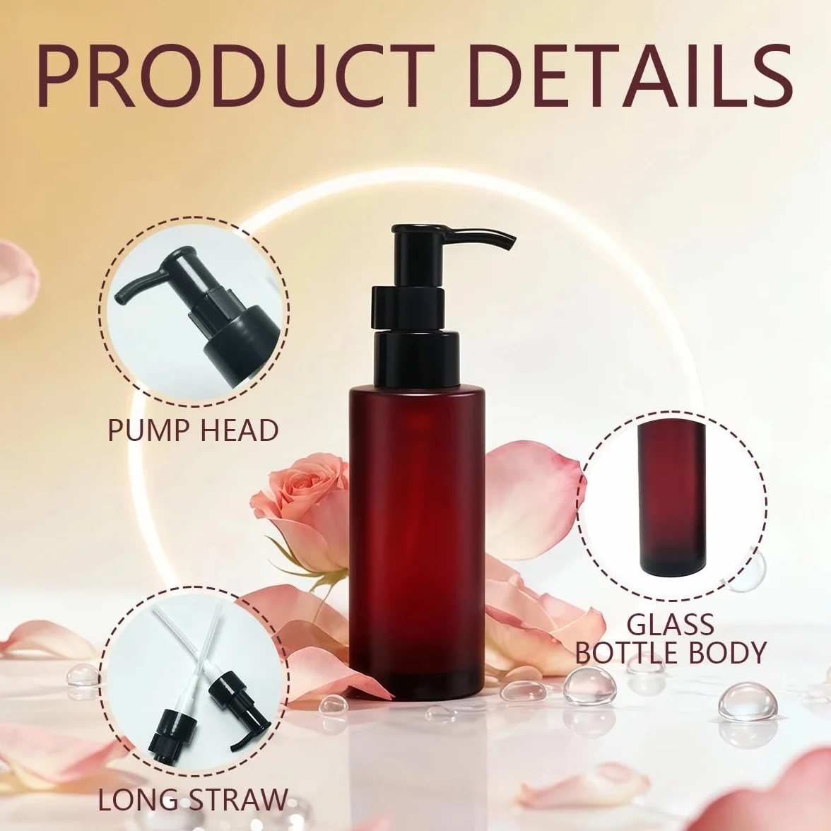 Botellas vacías de vidrio recargables 100 ml, dispensadores de jabón con bombas negras, rojo vino