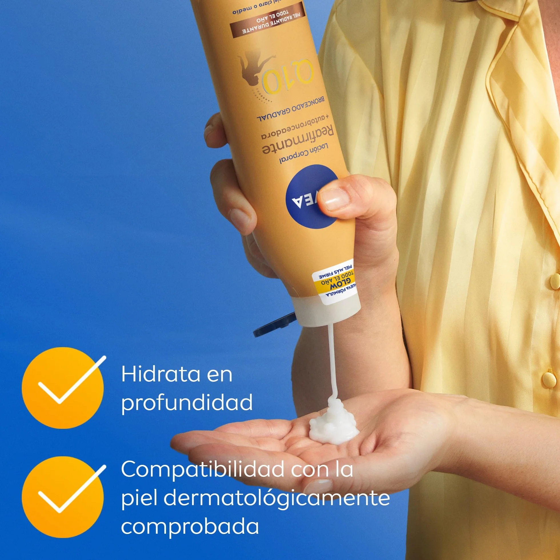 NIVEA Q10 Loción Corporal Reafirmante + Autobronceadora 400 ml Crema Hidratante con Coenzima Q10