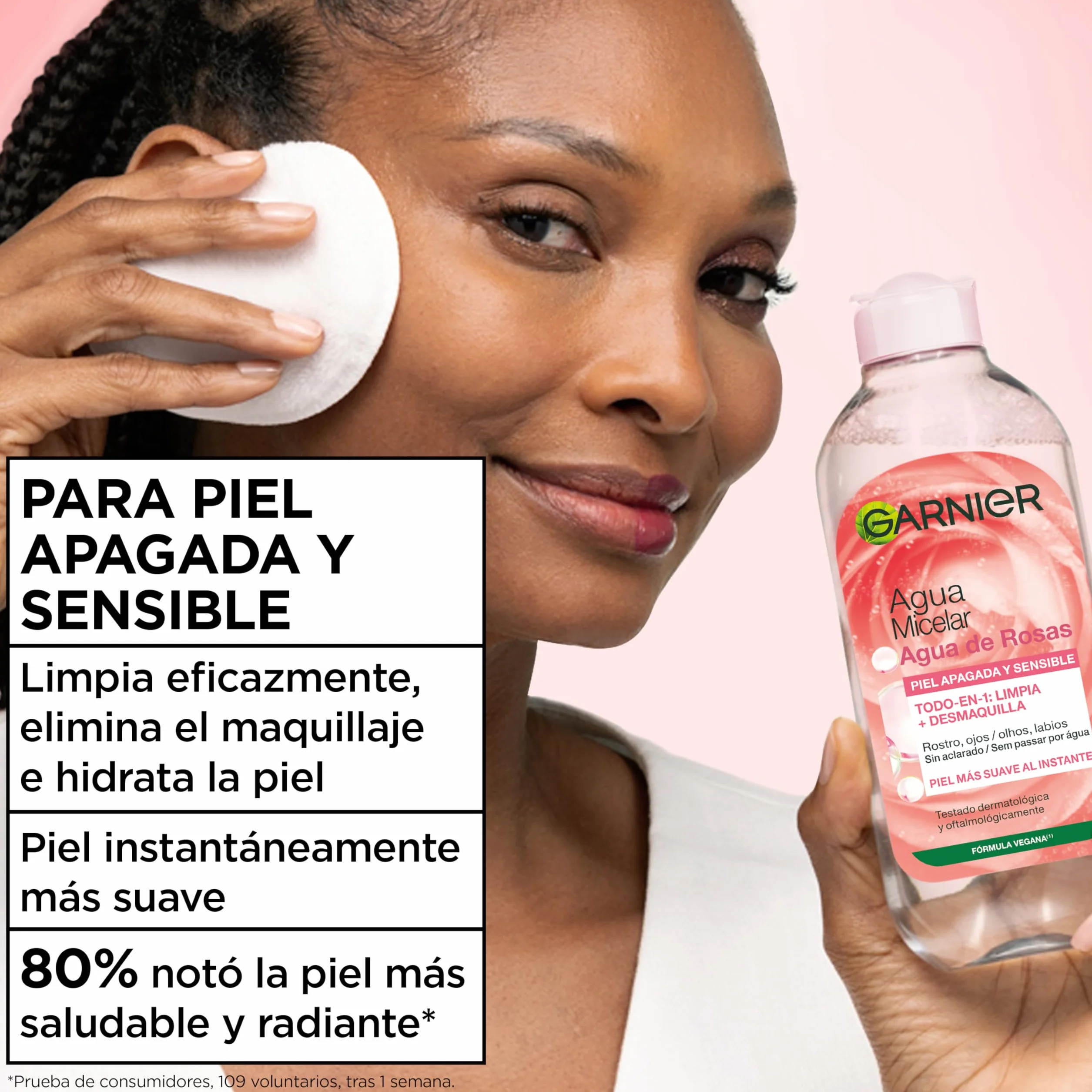 GARNIER Skin Active Agua Micelar Agua de Rosas 400ml Desmaquillante Limpiador Iluminador