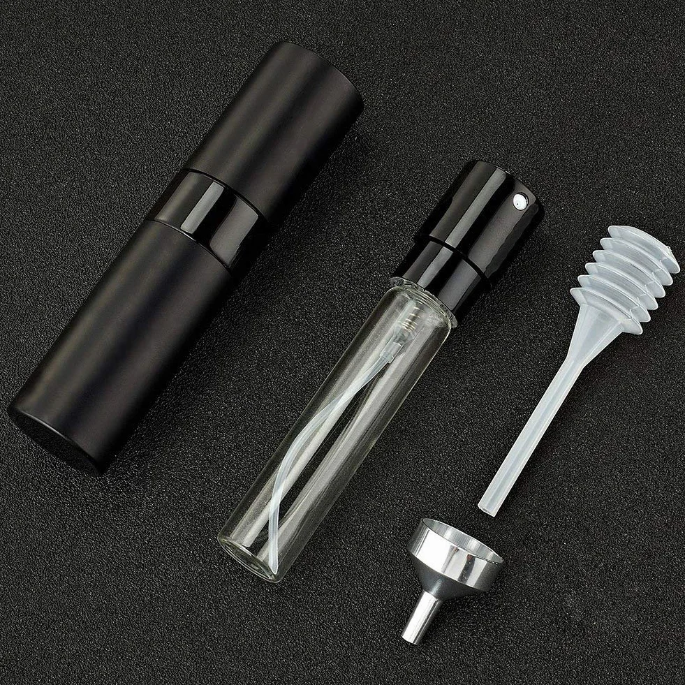 Toureal Atomizador Perfume Recargable Aluminio 8ml Spray Viaje Negro Mate