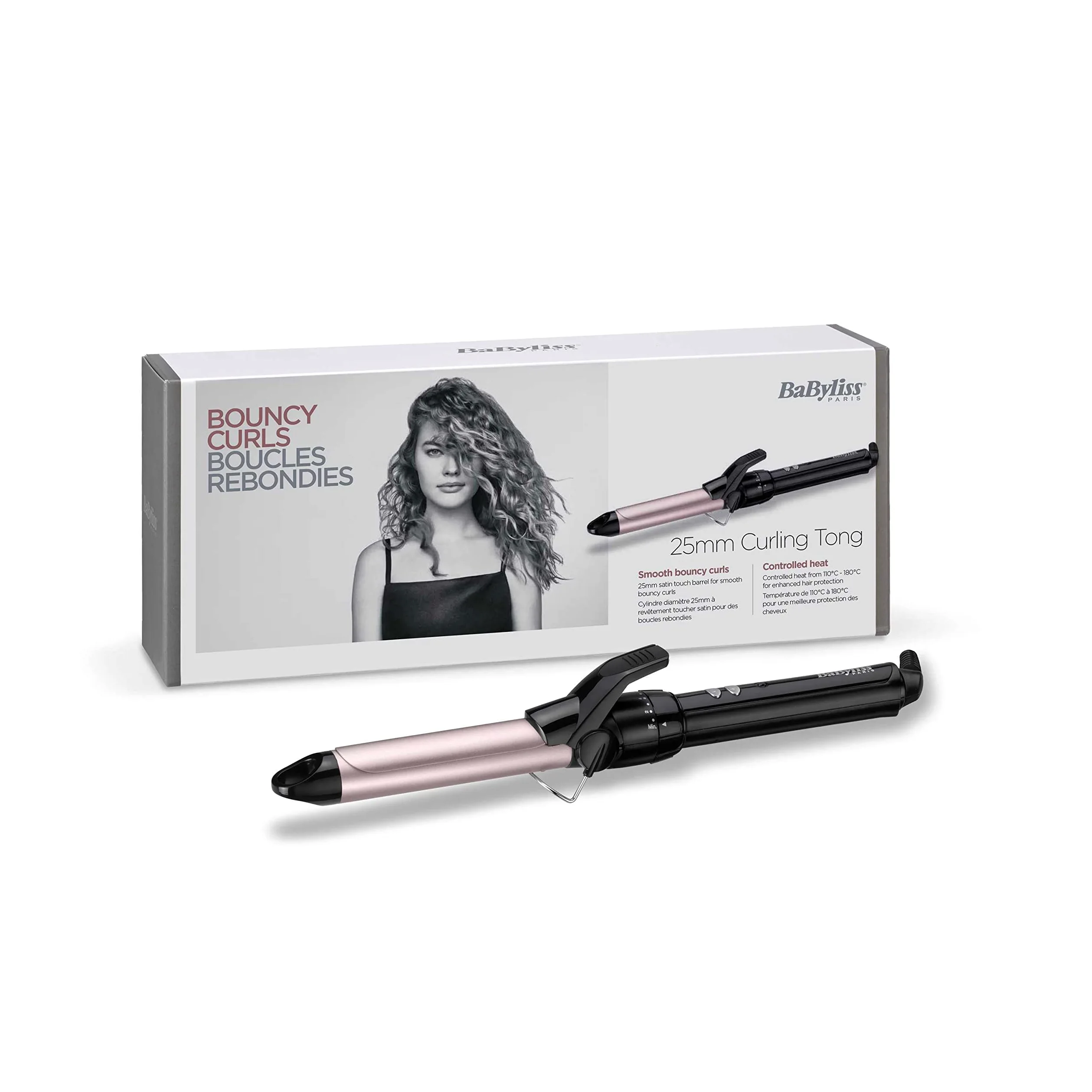 BaByliss ST393E Plancha de pelo profesional, iónica, placas flotantes extra largas de cerámica & C325E Tenacilla de pelo de 25 mm, 10 ajustes de temperatura