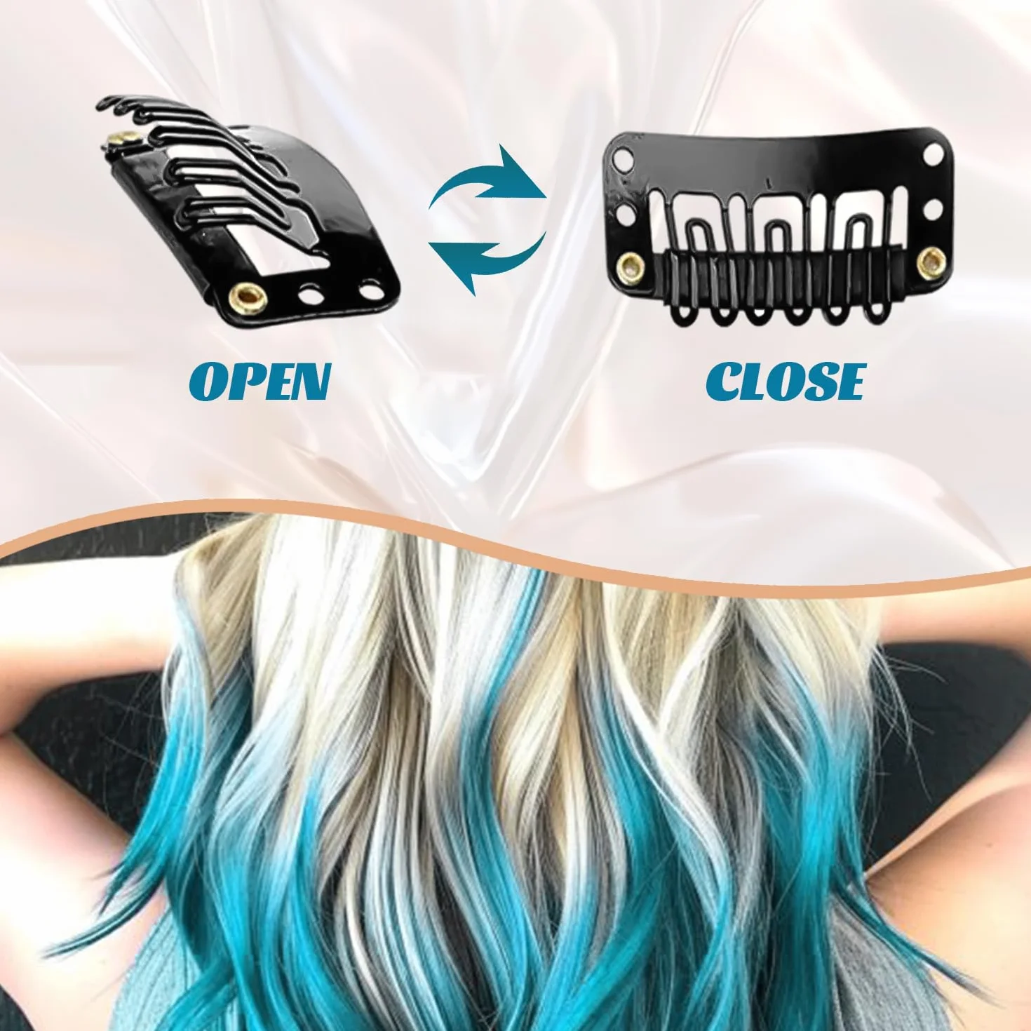 Extensiones Pelo Clip 55 cm Liso Largo (Azul Lago) 10 Piezas