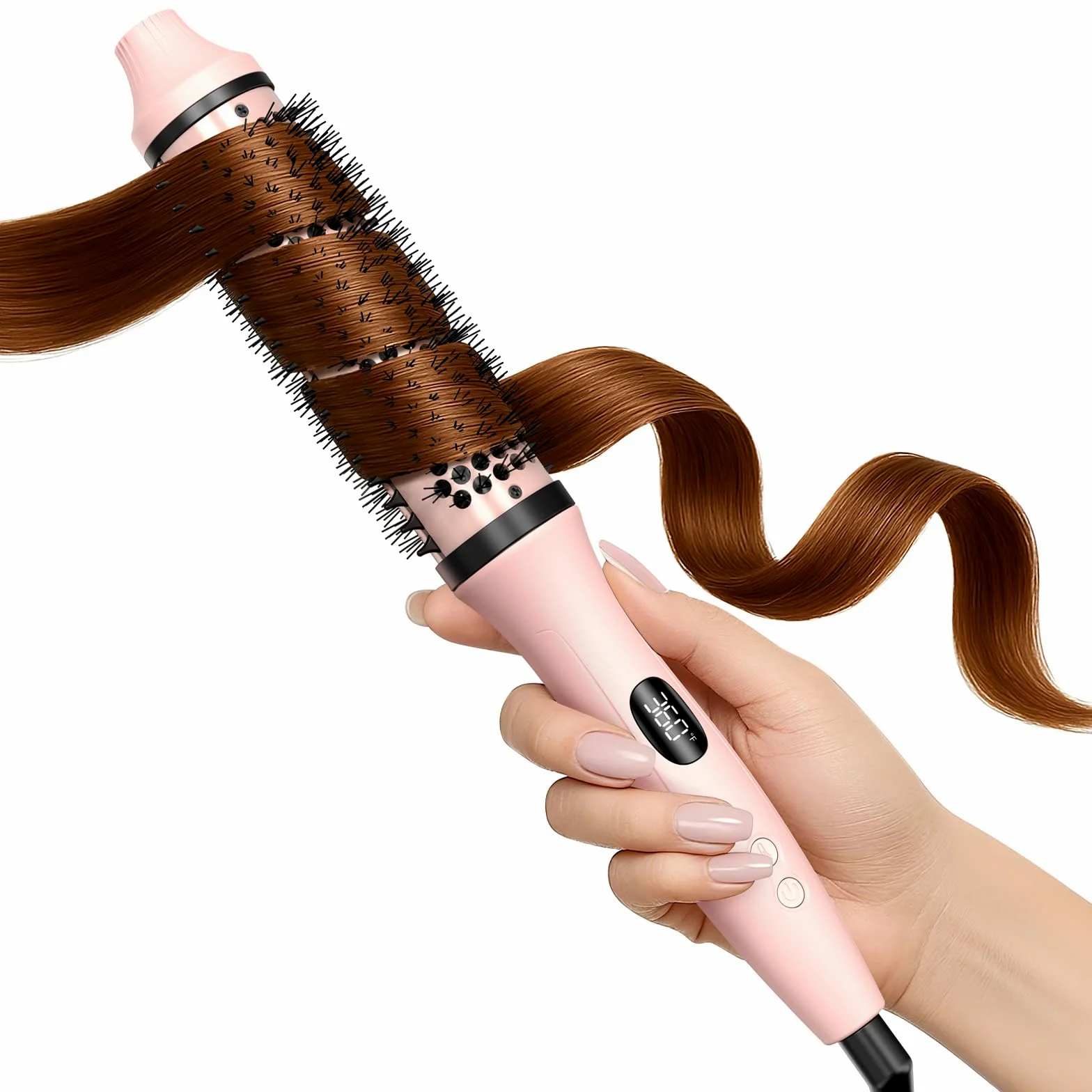 Bopcal Cepillo Térmico 3 in 1, 100-240V Thermal Brush Cepillo Rizador Iónico con Pantalla LCD para Rizos Naturales y Volumen, Cepillo Rizador de un Solo Paso, 6 Temperatura, Compacto y Ligero, C257