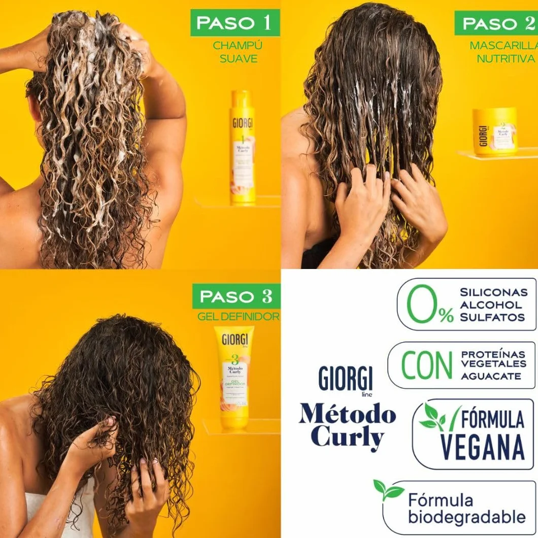 GIORGI Line Kit de Iniciación Método Curly 3 Pasos Set Regalo Rizos Espectaculares 0% Alcohol Siliconas Sulfatos 950 ml