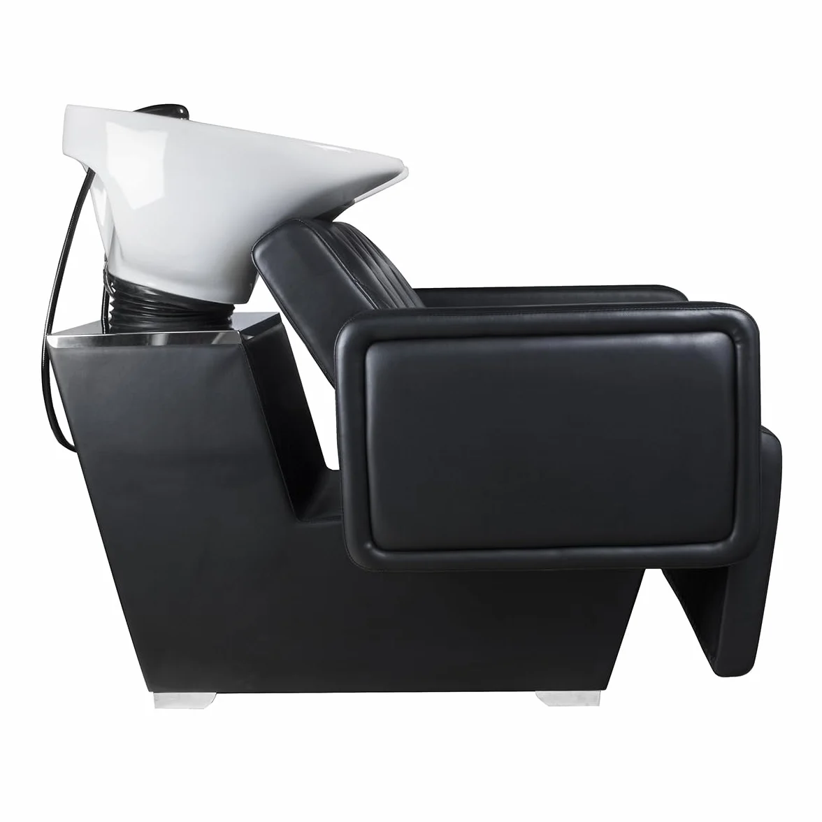 Lavacabezas de Peluquería Profesional Cubo Negro Asiento Ergonómico Acolchado Cuba Basculante Cerámica Estructura Robusta