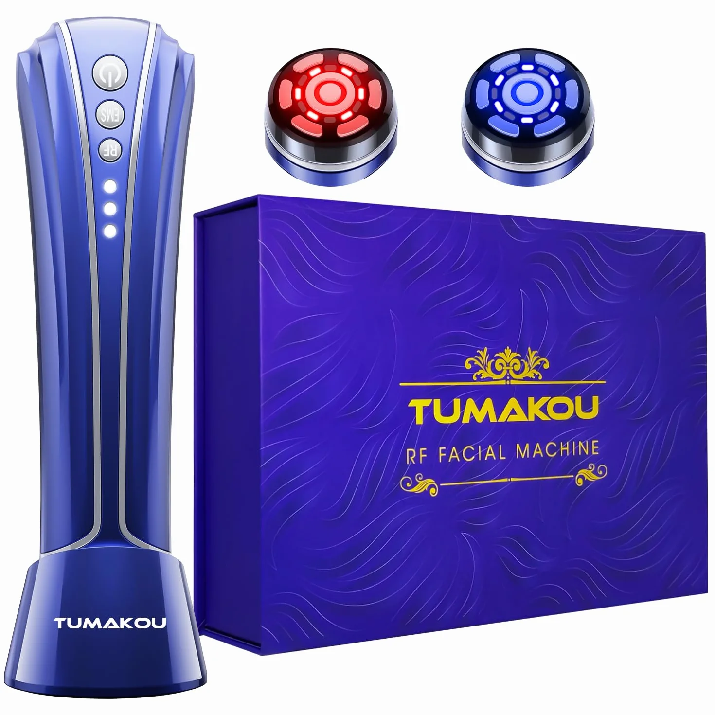 Radiofrecuencia Facial - TUMAKOU 4 en 1 EMS Microcorrientes Facial | Azul Luz Roja Terapia Masajeador Facial - Aparato Radiofrecuencia Facial - Masajeador Facial Reafirmante Antienvejecimiento