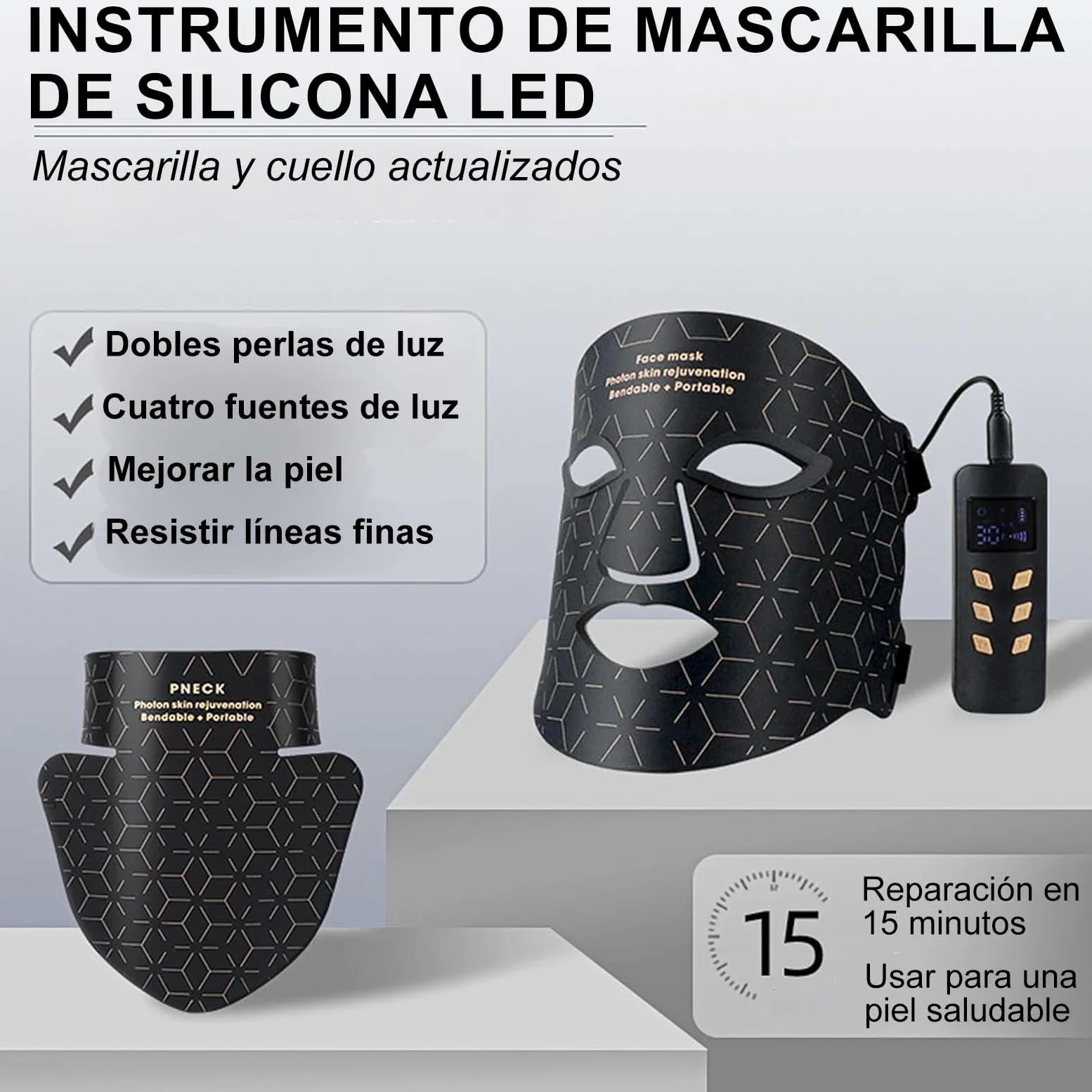 Máscara facial de rejuvenecimiento de fotones para fototerapia, instrumento infrarrojo cercano, espectro LED, máscara facial para el cuello, belleza, hogar, conveniente, suaviza las arrugas finas,