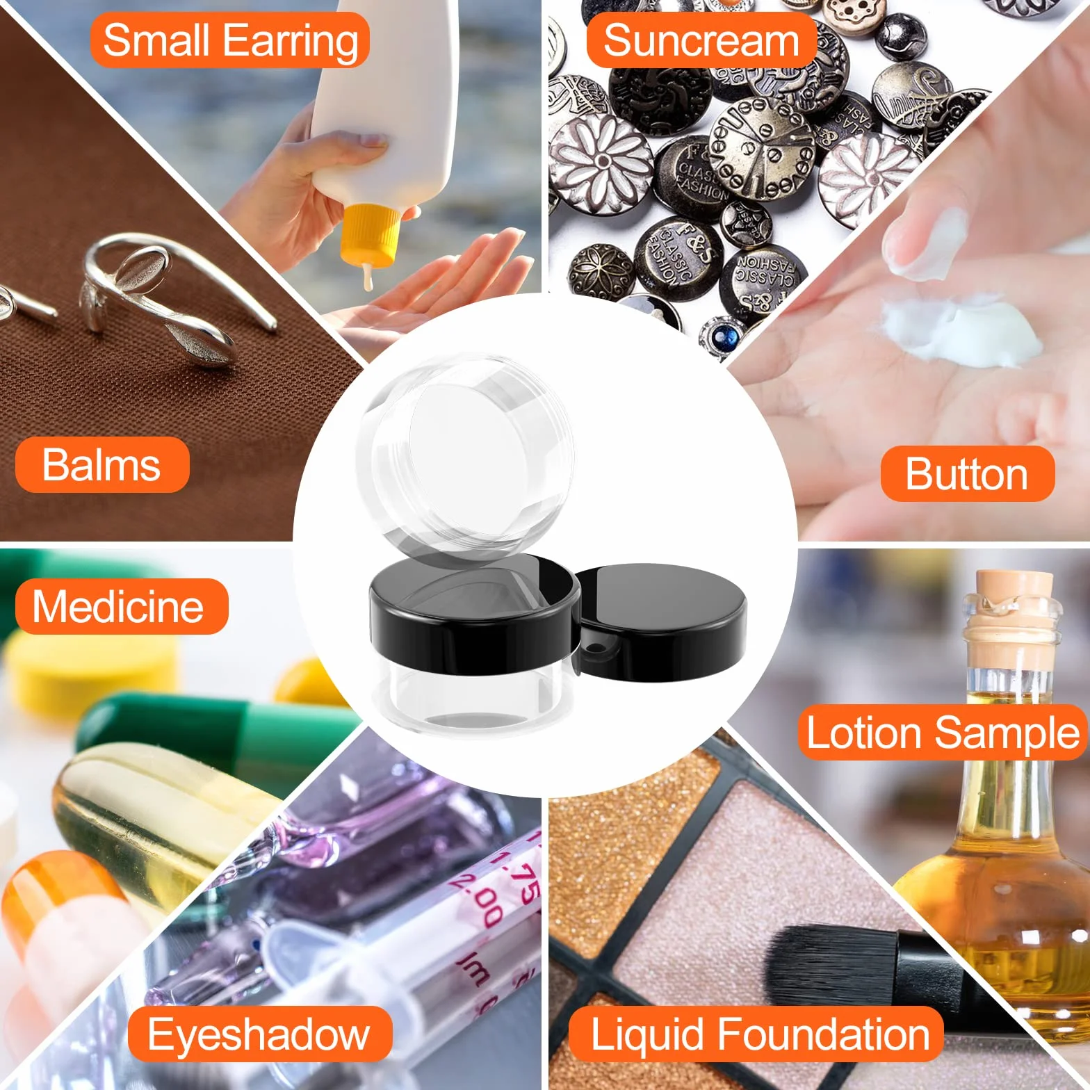 Newaner 30 Piezas Tarros de Plástico 10g10ml Mini Contenedores Cosmético de Viaje Transparente con Tapón Roscas Lata Vacía con Pegatinas Negro