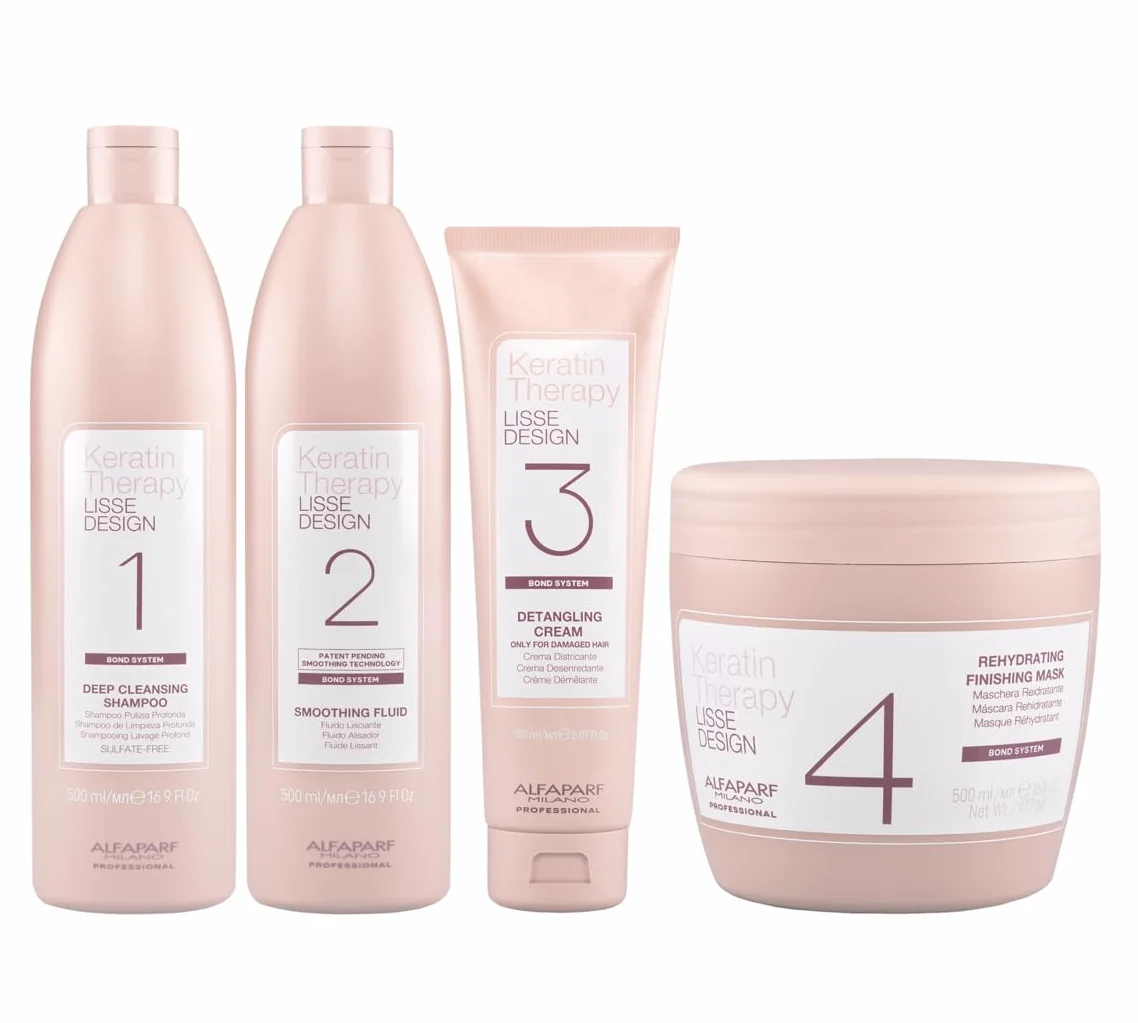 ALFAPARF Lisse Design Keratin Therapy Complete Straightener Treatment Deep Cleansing Shampoo 500ml Smoothing Fluid Detangling Cream Mask Set