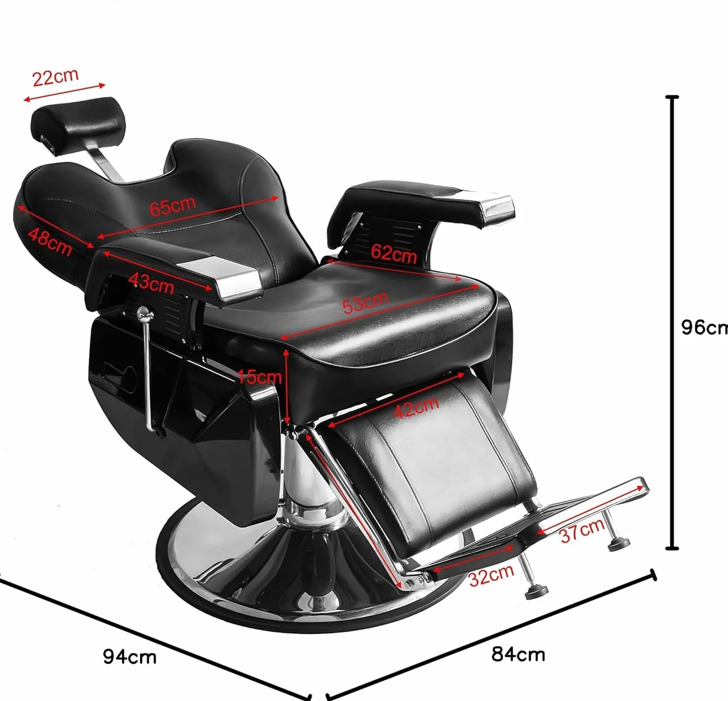 Silla de peluquería hidráulica reclinable 360° 96x94x84 cm Negro Profesional