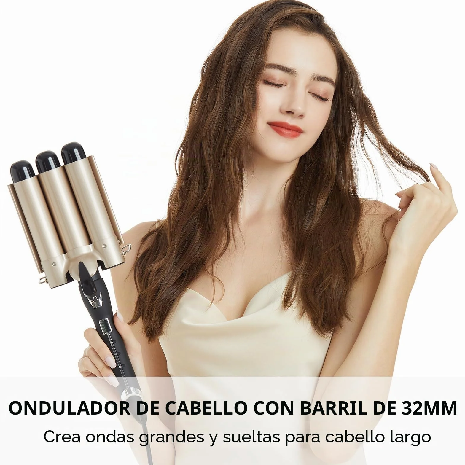 Rizador de pelo 32MM, AIMERVO ONDAS SUELTAS Plancha waves, Placas de cerámica y turmalina, Pantalla digital LCD 14 niveles de temperatura entre 80–210 °C, Desconexión Curler automática tras 60 minutos