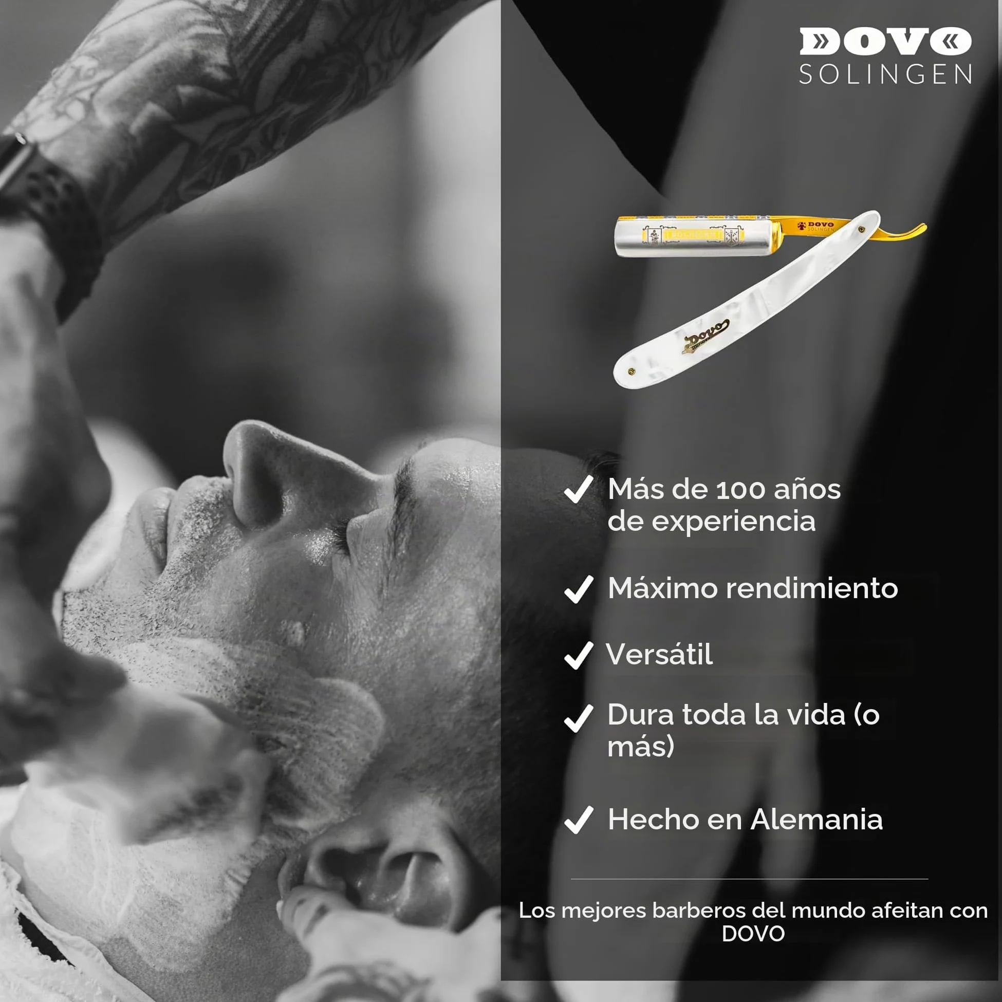 Navaja de afeitar DOVO Solingen - Navaja recta de acero al carbono - 5/8 de pulgada - Cabeza redonda - Afilado completo hueco - Navaja de barbero DOVO Solingen