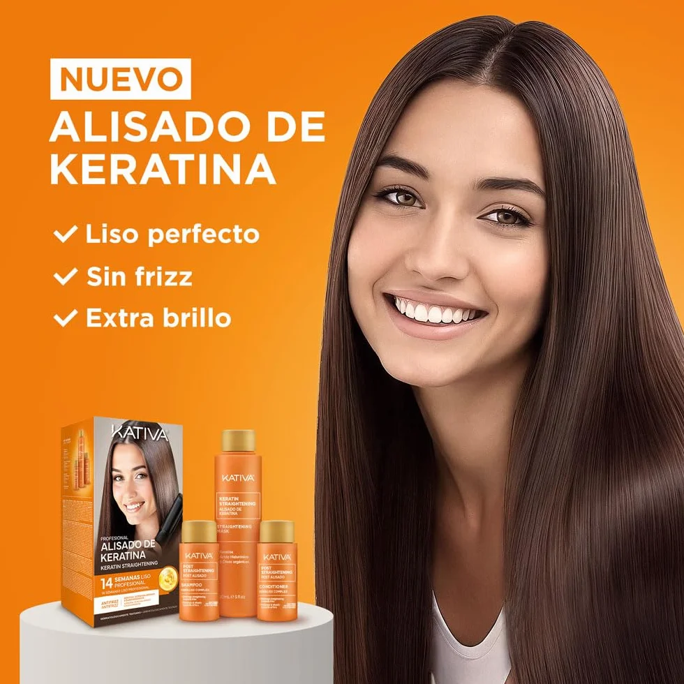 Kativa Kit Alisado Brasileño Tratamiento Profesional con Keratina Hidrolizada Ácido Hialurónico 5 Óleos Orgánicos 14 semanas