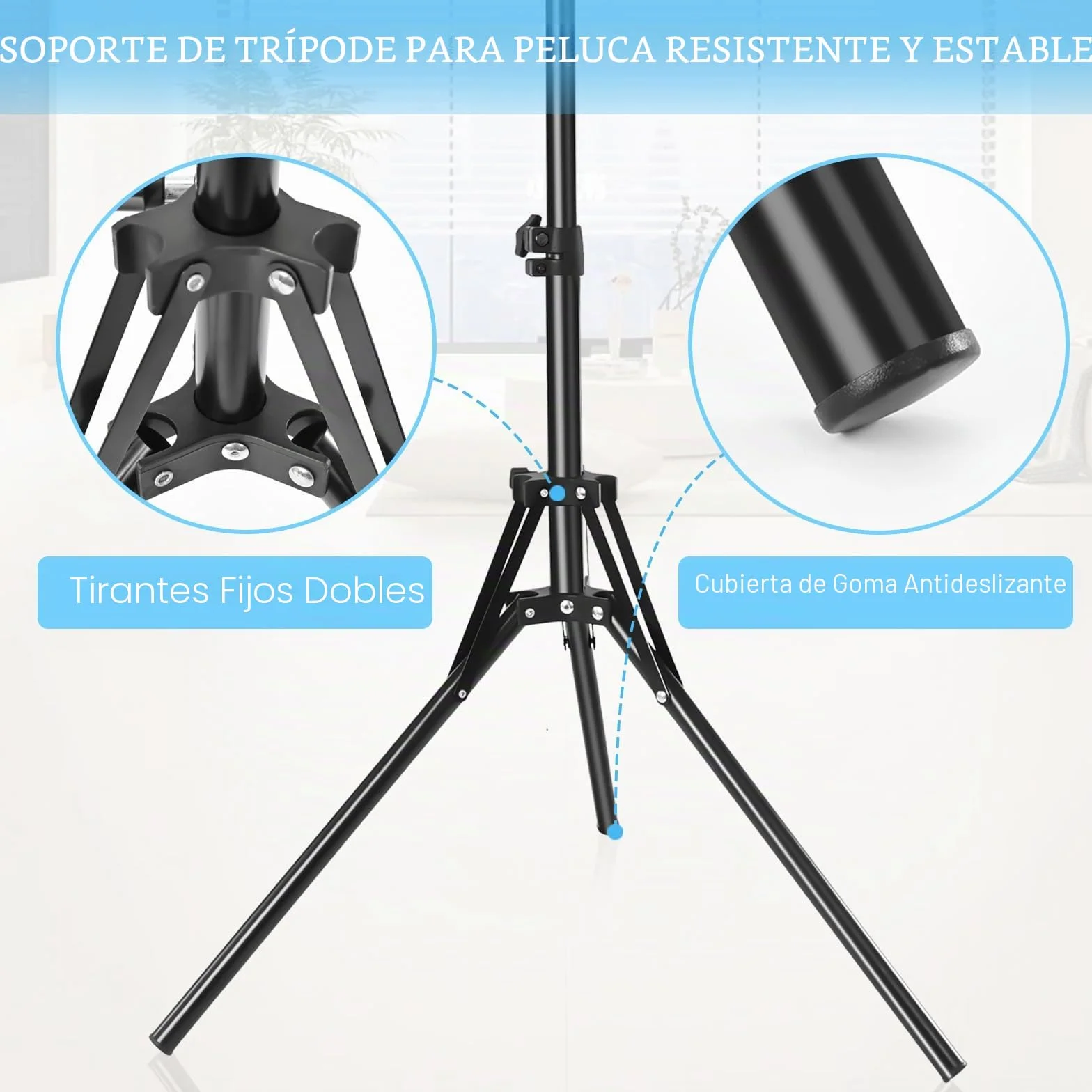 Soporte Para Pelucas Y Cabezas De Maniquí Con Bolsa De Transporte, Trípode Ajustable 50-160cm, Negro