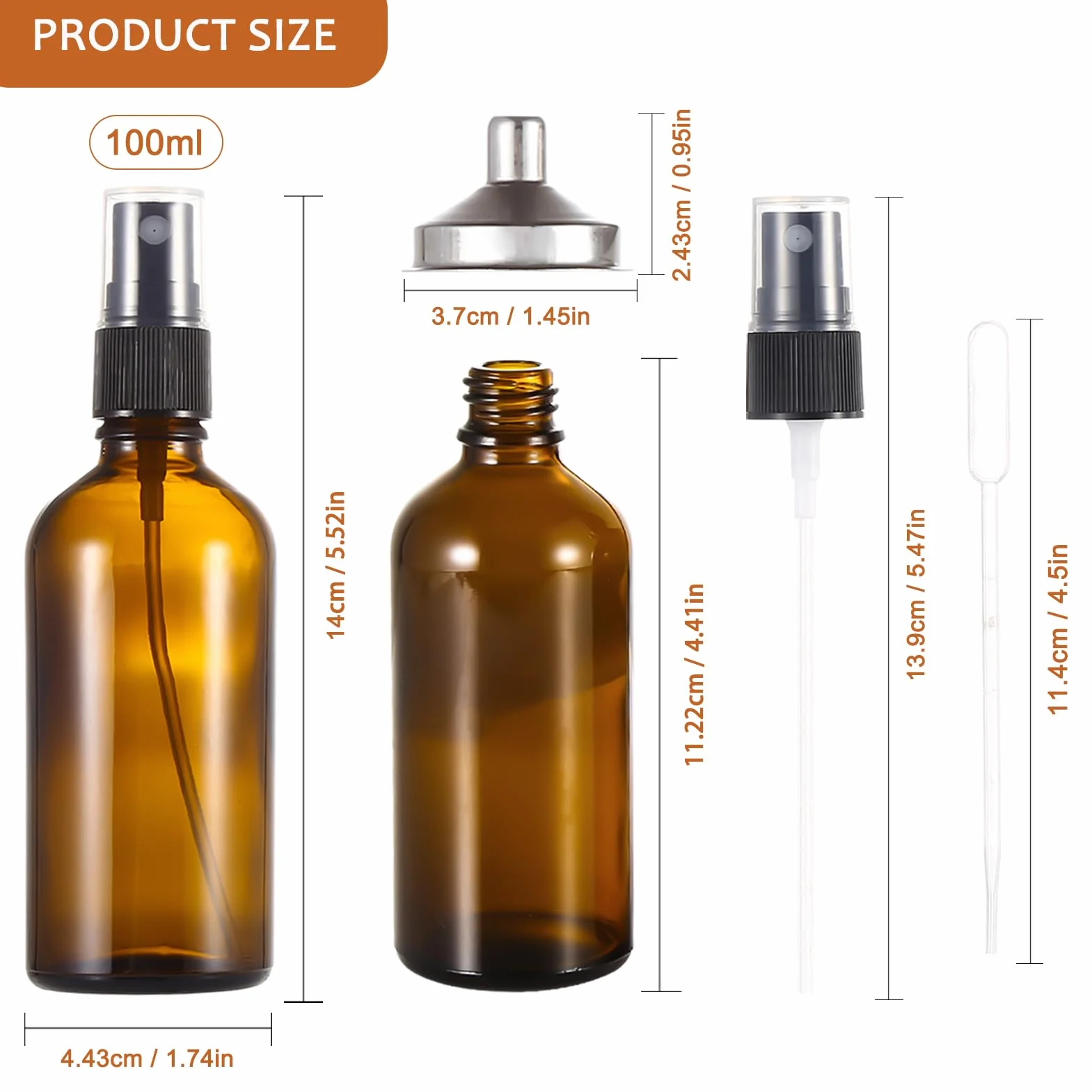 Lot de 3 flacons vaporisateurs ambrés 100 ml pour parfum, aromathérapie, cosmétiques