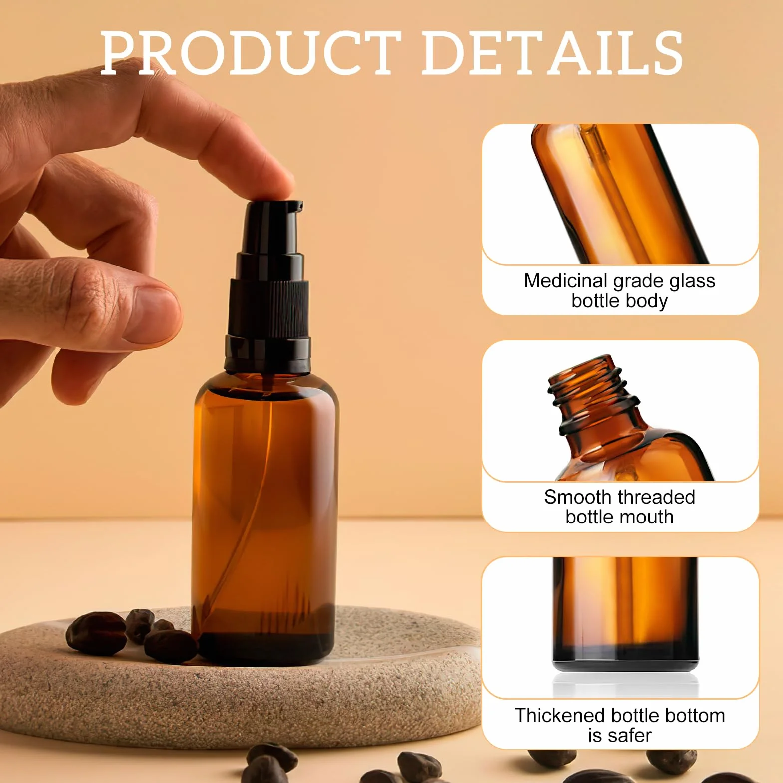 Botellas de Vidrio marrón vacías 30ml con Bomba, Rellenables para Loción y Aceites Esenciales, Protección UV