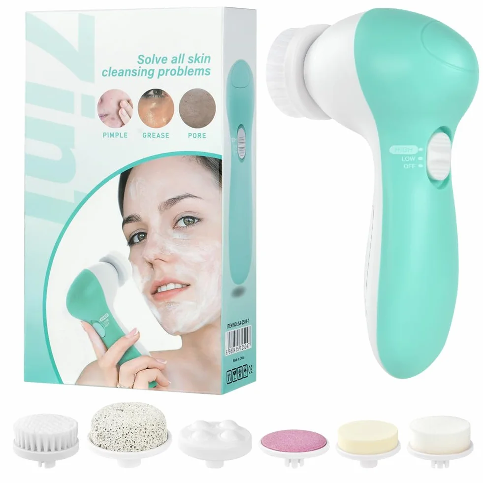 LOPHE Cepillo de Limpieza Facial 7 en 1 Eléctrico Limpieza Profunda Masaje Eliminación Puntos Negros Verde