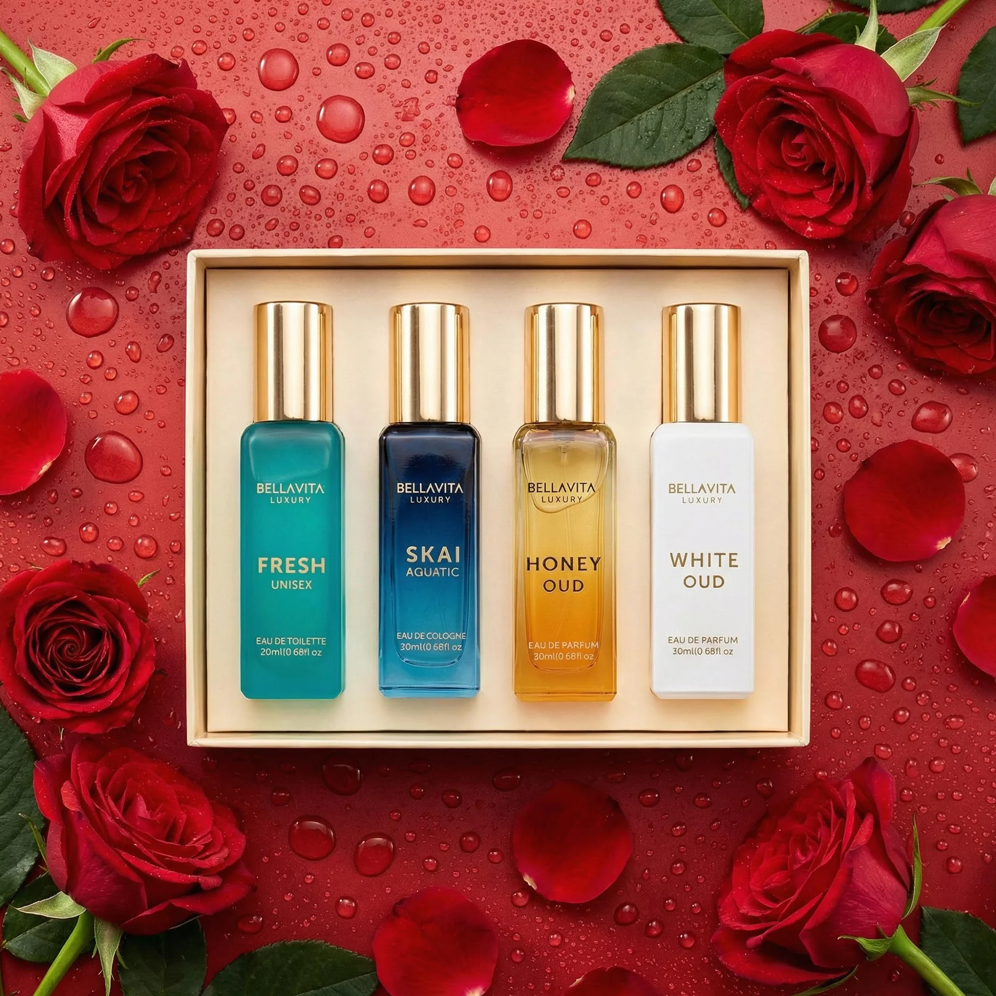 Bellavita Luxury Unisex Cologne Gift Set 4x20ml Travel Size Mini Perfumes Spicy Vanilla Perfume Oil