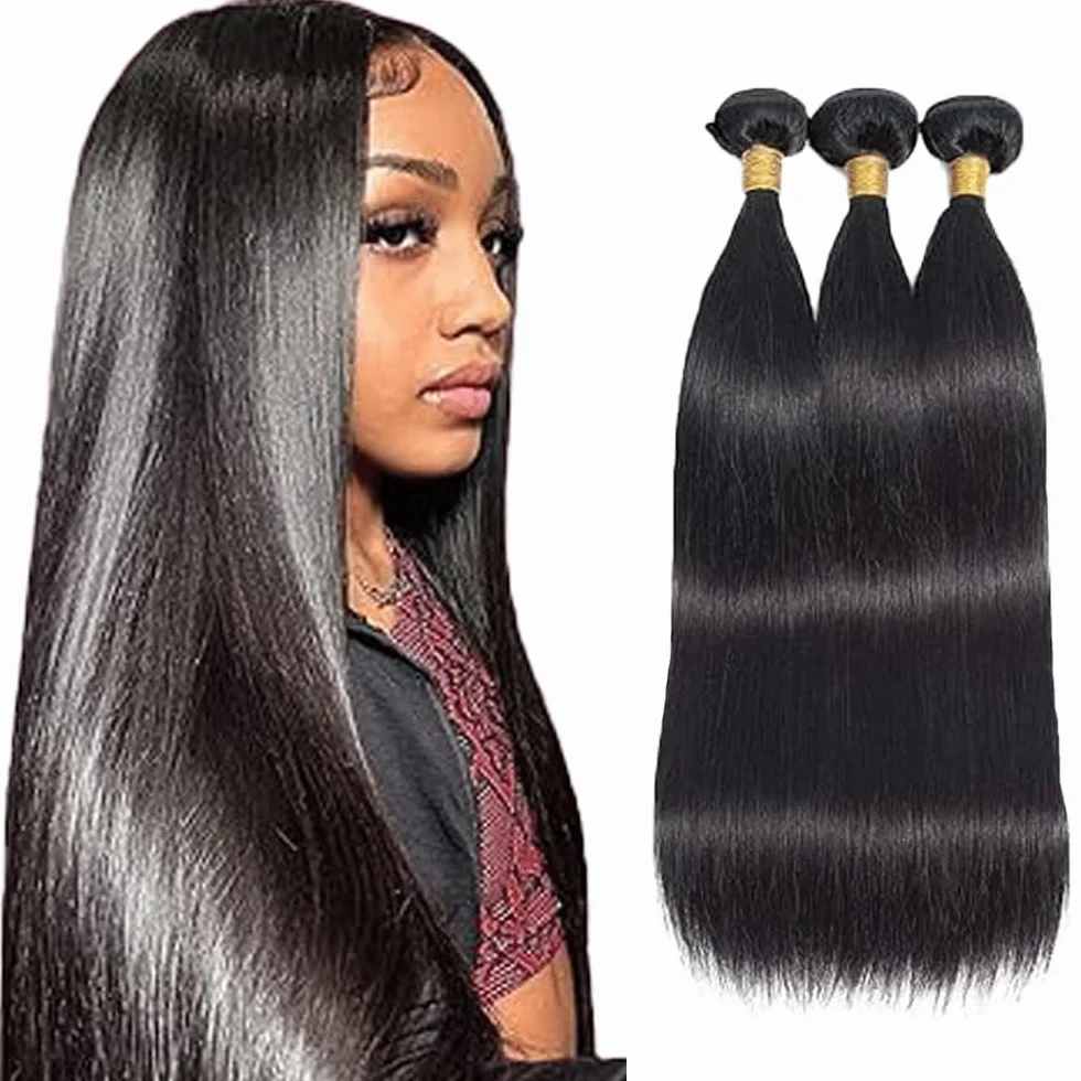 Peluca recta para mujer, paquetes de cabello humano sin procesar brasileño, extensiones de cabello humano virgen brasileño #1B Natural Black Cabello Humano, paquete con una cobertura mínima
