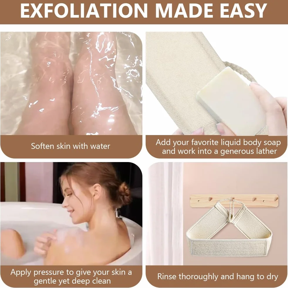 LOPHE Juego de estropajo exfoliante 2 Piezas Loofah Baño Guantes Exfoliantes Cáñamo Natural Cinturón Ducha Lufa