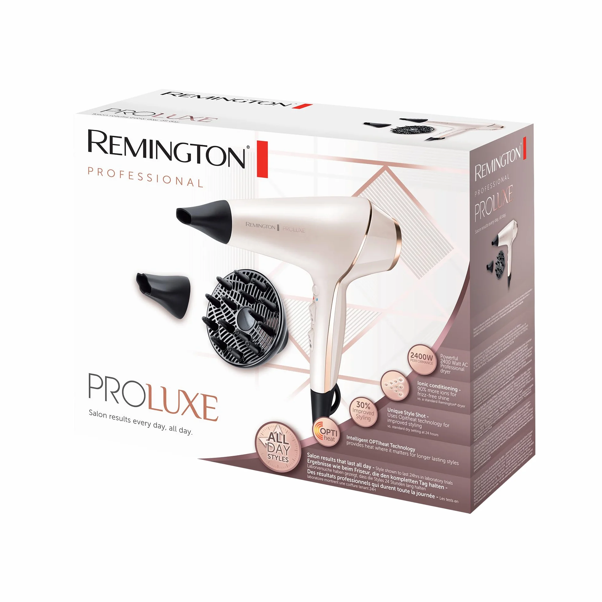 Remington PROluxe Secador de Pelo Profesional 2400 W Motor AC Iónico OPTIHeat AC9140