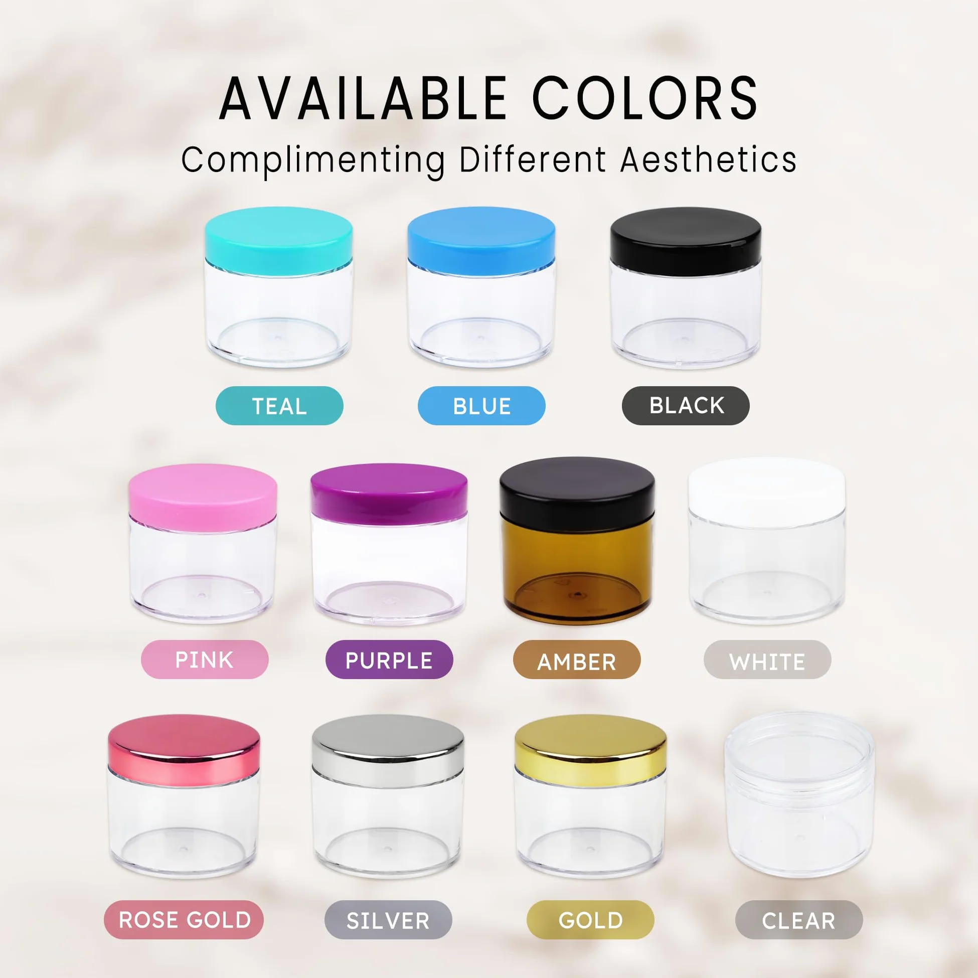 Beauticom 60 g/60 ml Premium redondo transparente a prueba de fugas de plástico frascos para almacenamiento de viaje maquillaje cosmético loción exfoliantes cremas aceites ungüentos plata