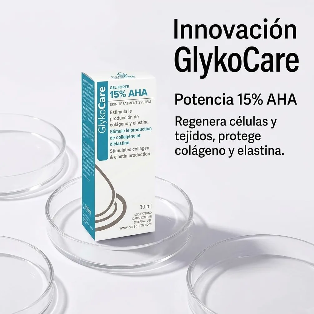 Glykocare Gel Forte 15% Pack | Con Ácido Glicólico 15% | Renovación Cutánea | Con Ácido Salicílico, Ácido Tranexámico, Ácido Láctico y Vitamina E | Ayuda a Mejorar Textura (X4)