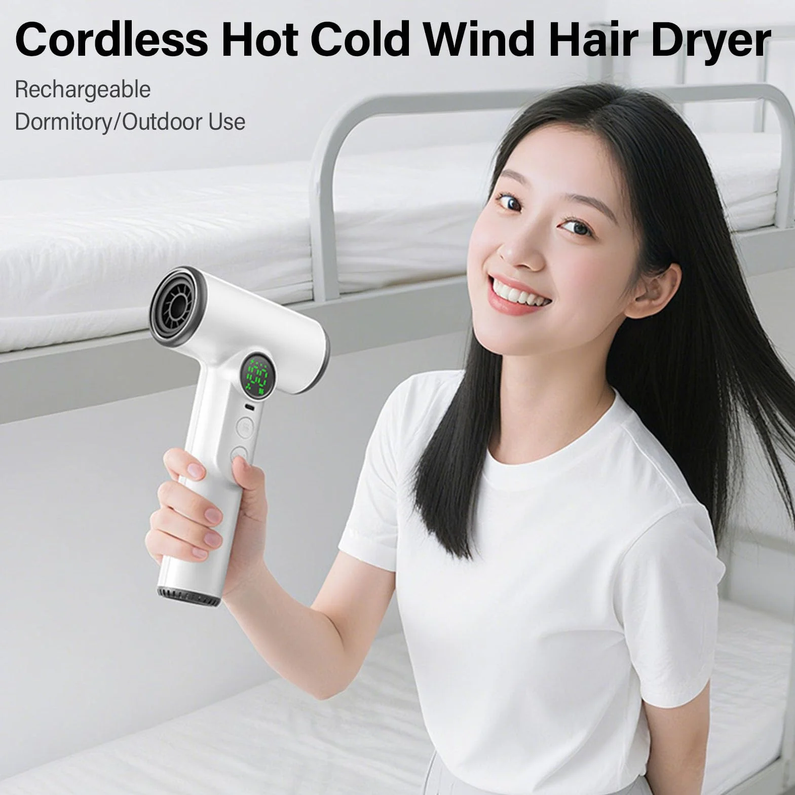 Secador de Pelo Inalámbrico, Secador de Pelo Recargable de 200 W, de Portátil para Exteriores con Batería de 15600 MAh para Viajes, Camping (blanco) (normativa europea)