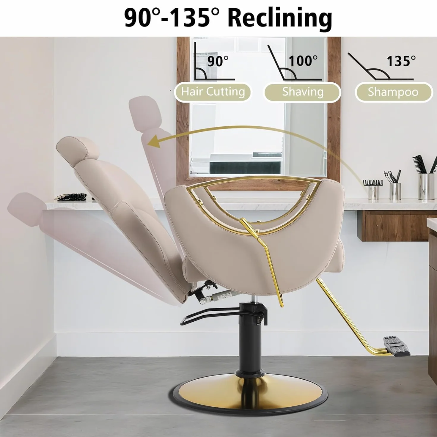 Silla de peluquería profesional giratoria 360° altura regulable reposacabezas ajustable reposapiés carga 150 kg