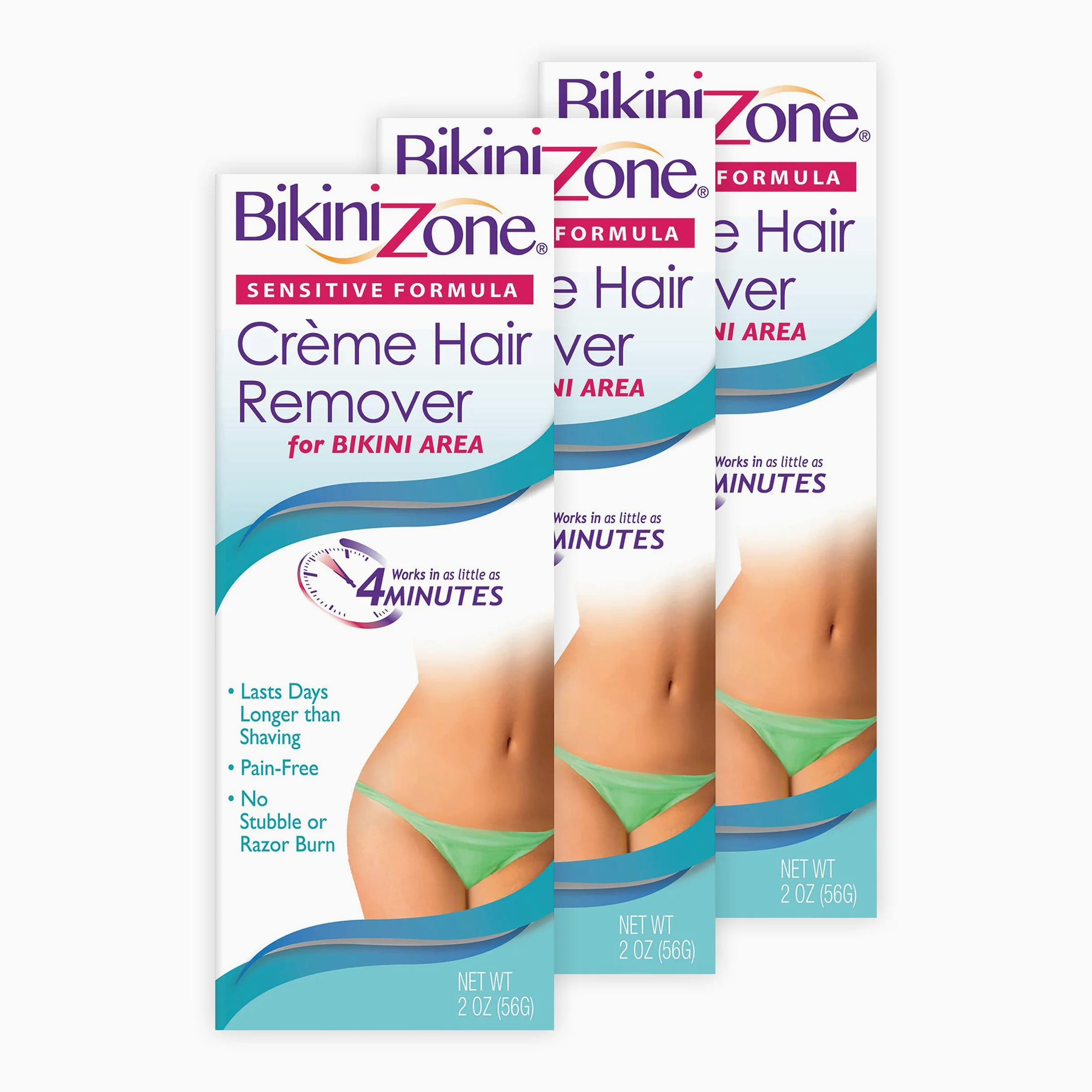 Bikini Zone Bikini Creme Hair Remover, Green Tea Fortified, Packaging May Vary, 2-ounces (Pack of 3) by Bikini Zone