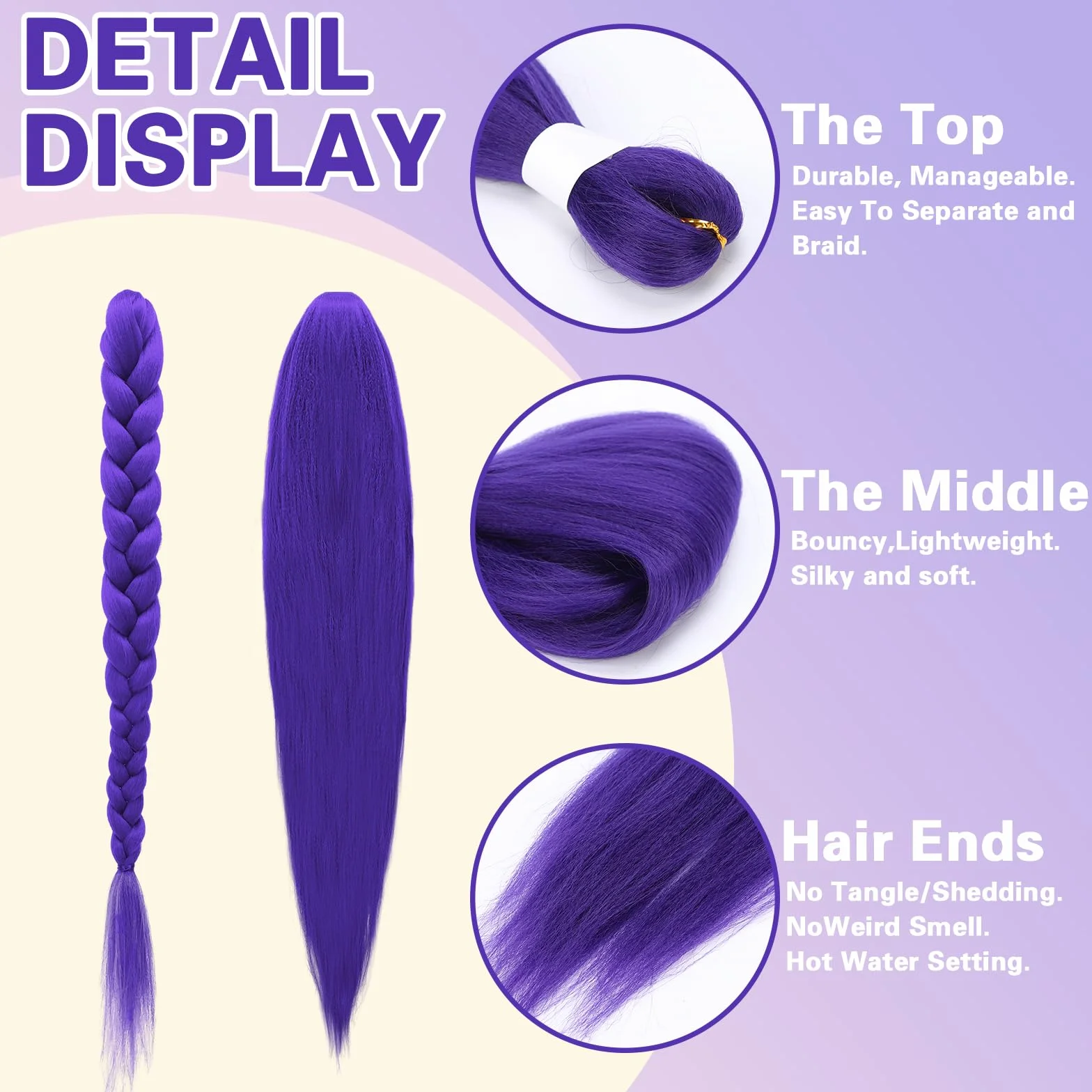 Extensiones de Pelo Largo Morado 26'' Sintético Trenzado para Trenzas Halloween Cosplay