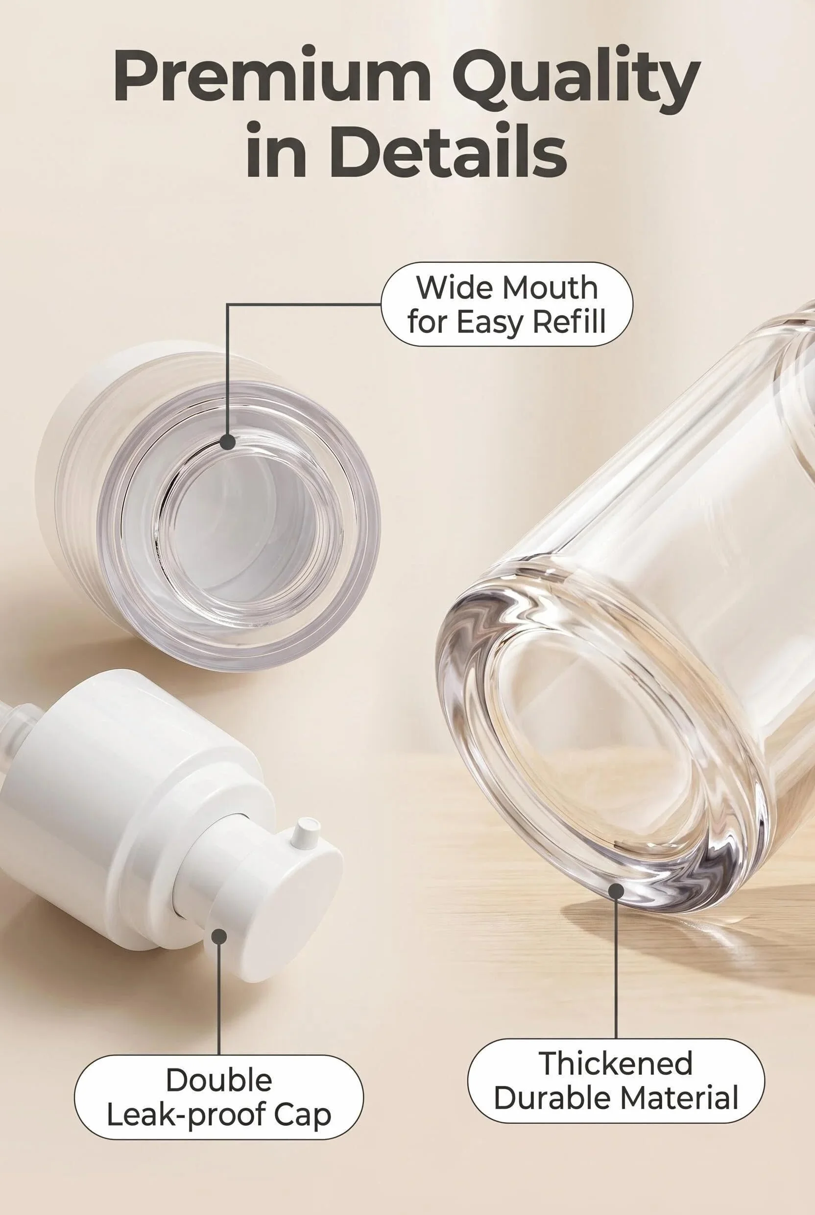 Lammcou bote spray viaje mini 3 uds, botella airless con bomba cosmética antifugas recargable 50ml
