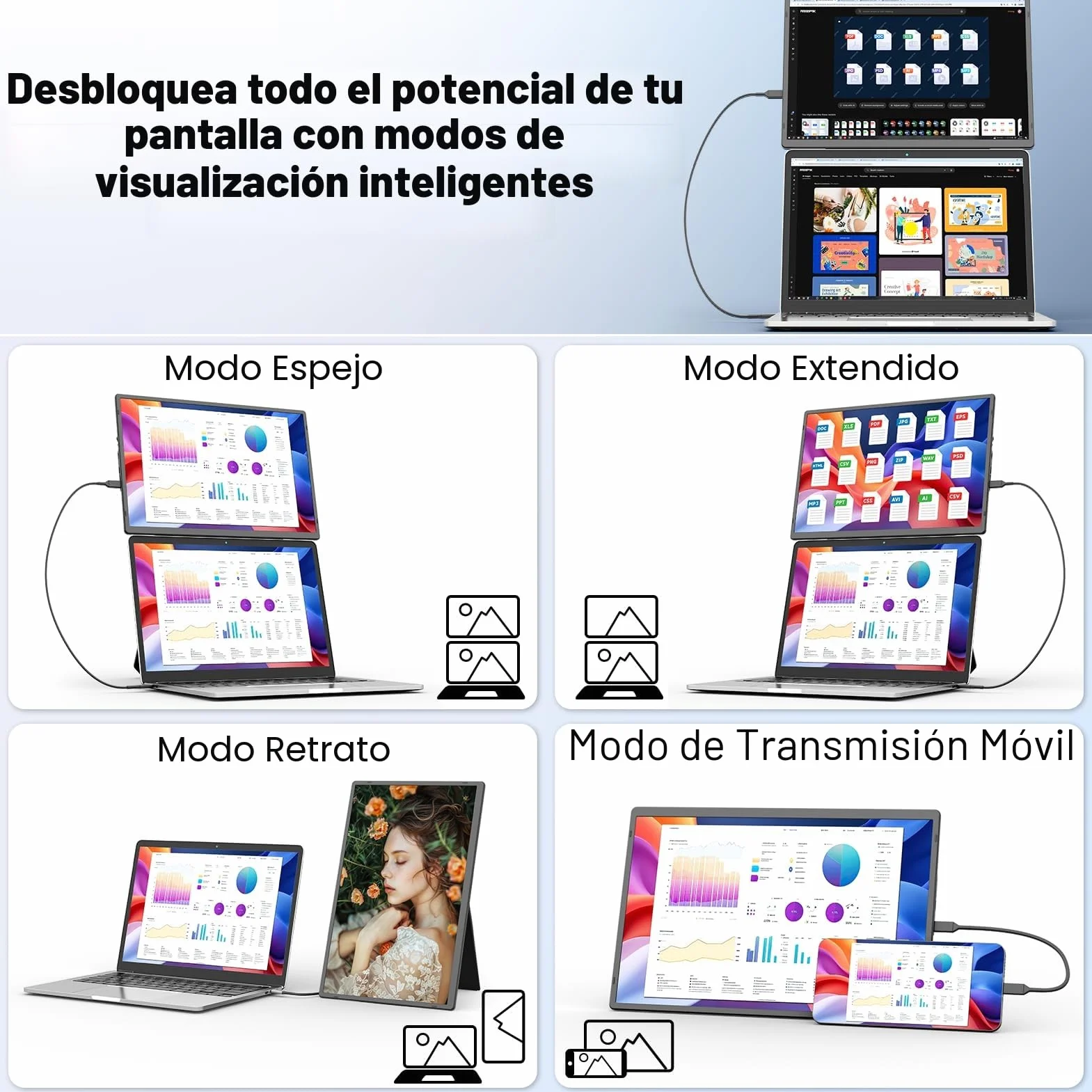 Domyfan Monitor Portable 16,1" FHD 1200P Doble Pantalla Soporte Magnético 360° Plug & Play