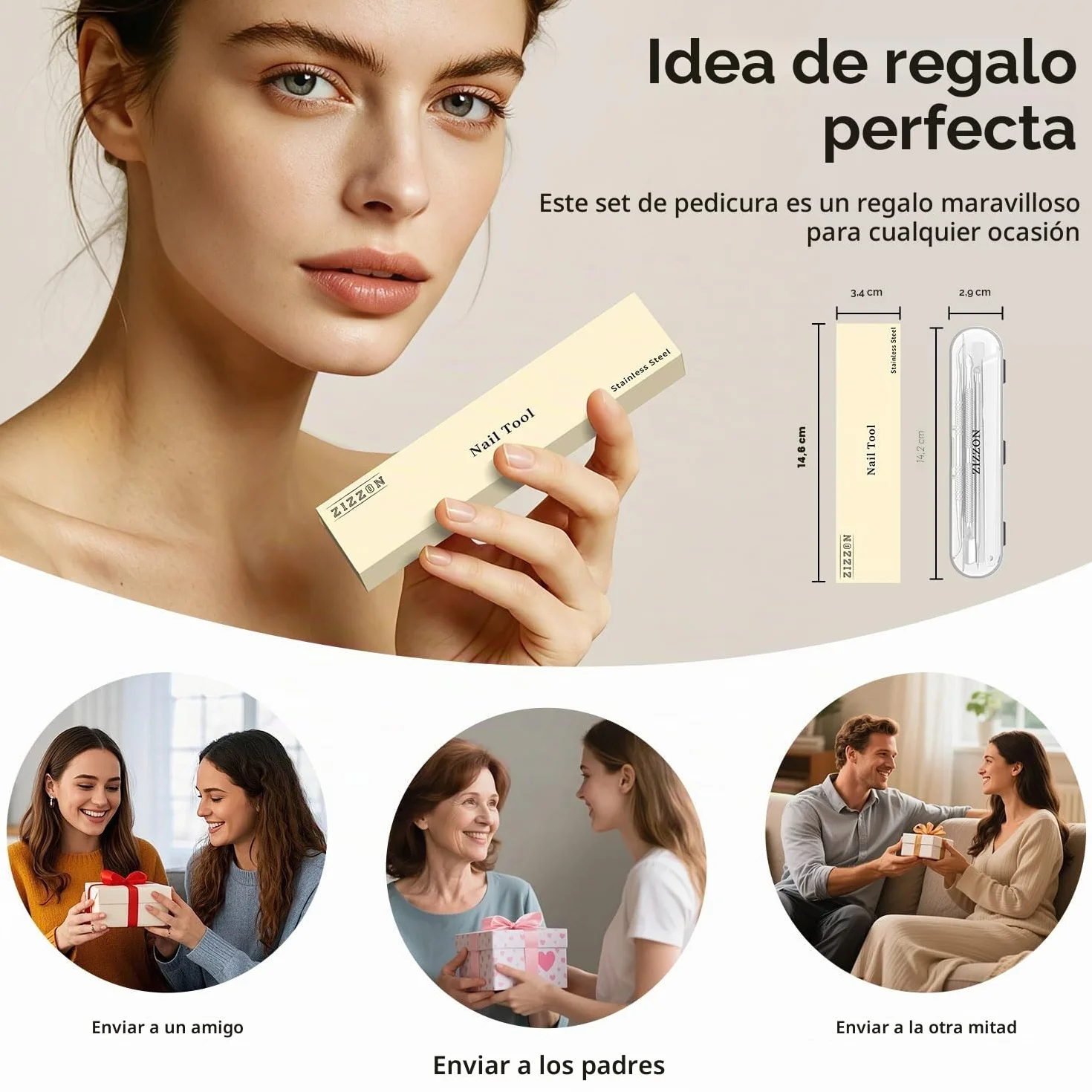 ZIZZON Juego de 7 limas y levantadores de uñas encarnadas de acero inoxidable
