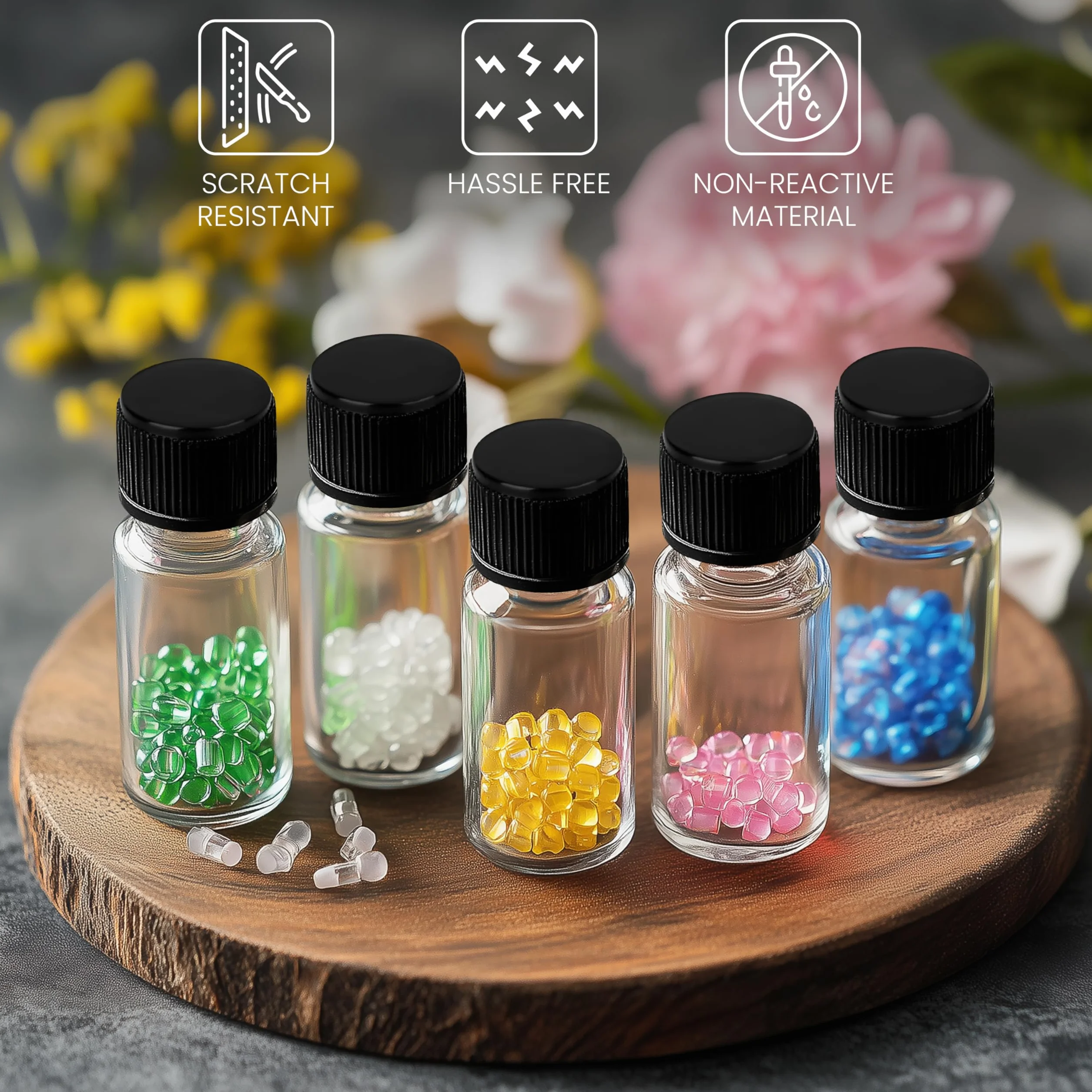 Belle Vous Botellas de Vidrio Transparente 10 ml Pack 24 con Tapa Negra Rosca para Muestras Aceites Esenciales