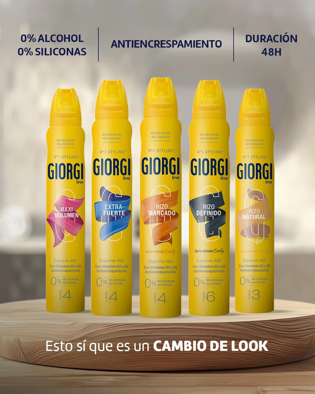 Giorgi Line Espuma Rizo Definido Anti Encrespamiento Máxima Hidratación 0% Alcohol 0% Siliconas Fijación 6 250 ml