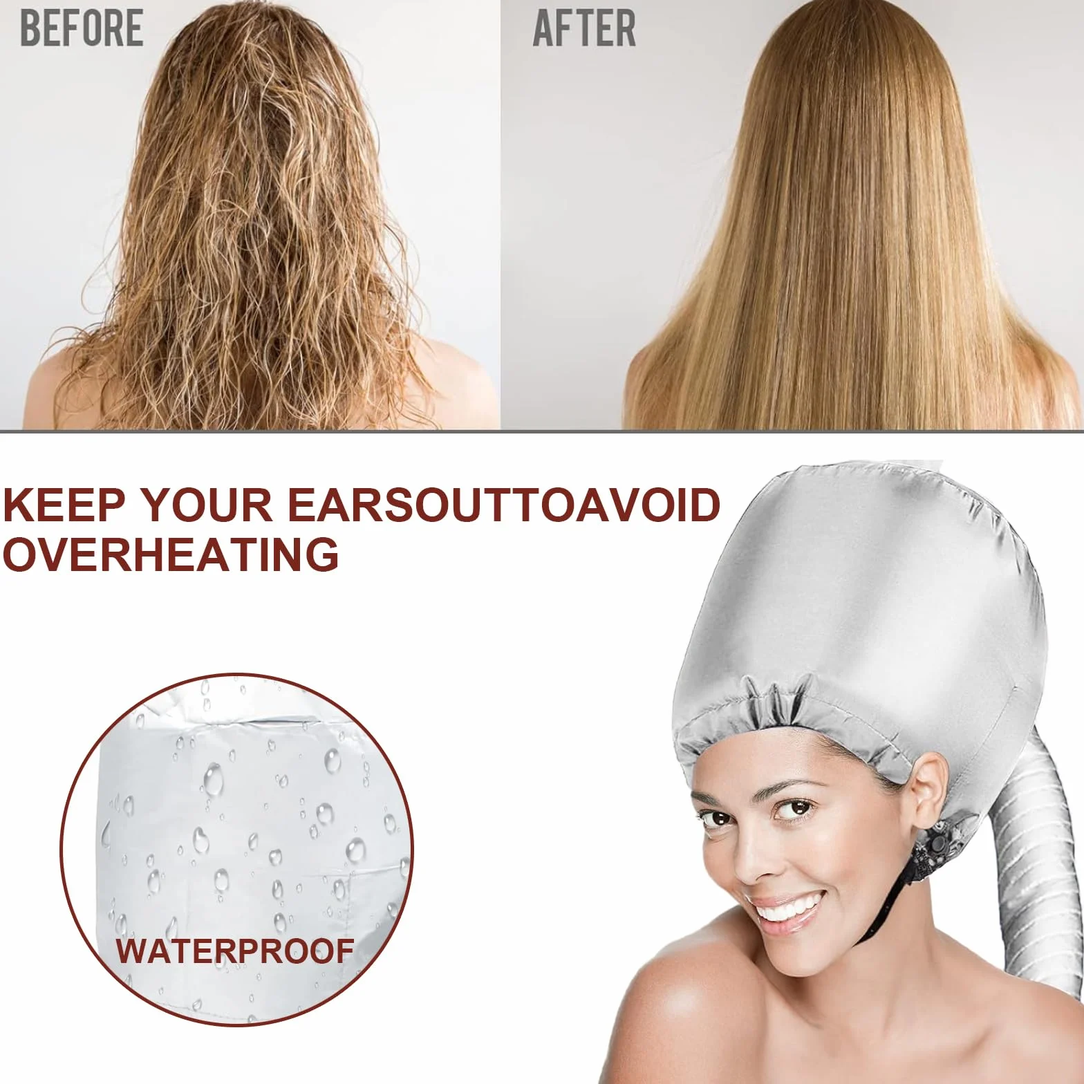 Gorro Secador de Pelo Universal con Peine, Bolsa de Almacenamiento, Gris