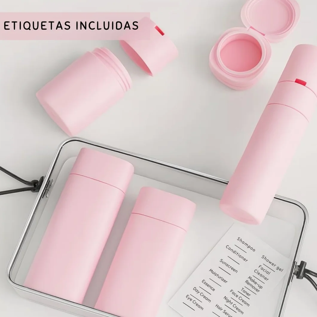 Botes viaje rellenables 100ml a prueba de fugas para gel, champú y lociones Rosa